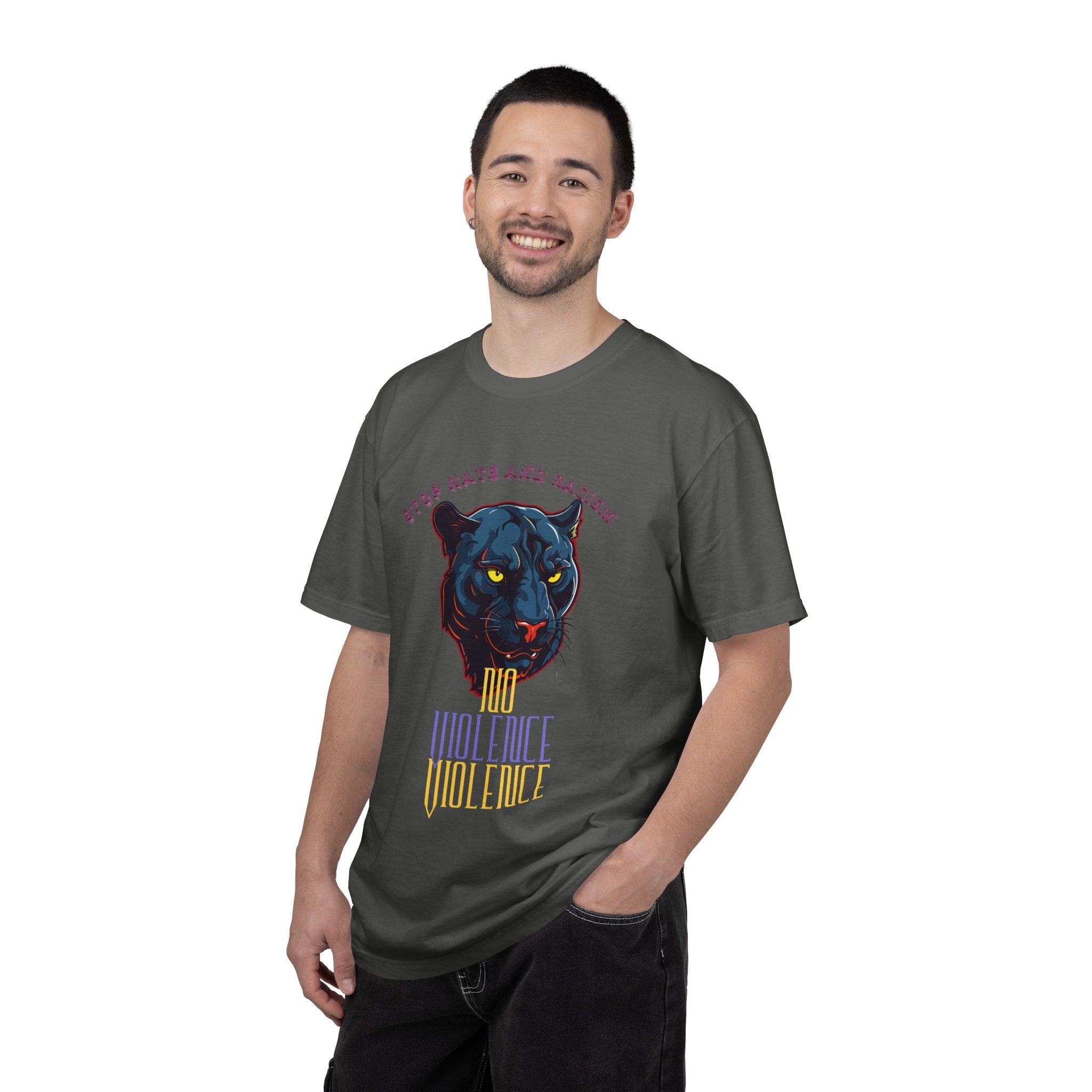 No Violence Panther T-Shirt — Graphic Animal Tee with 'No Violence' Text