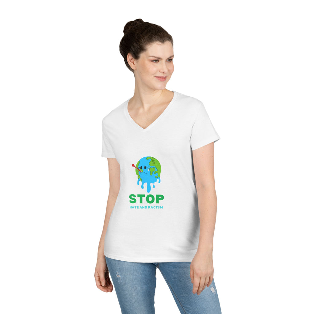 Stop Hate and Racism Eco V-Neck T-Shirt