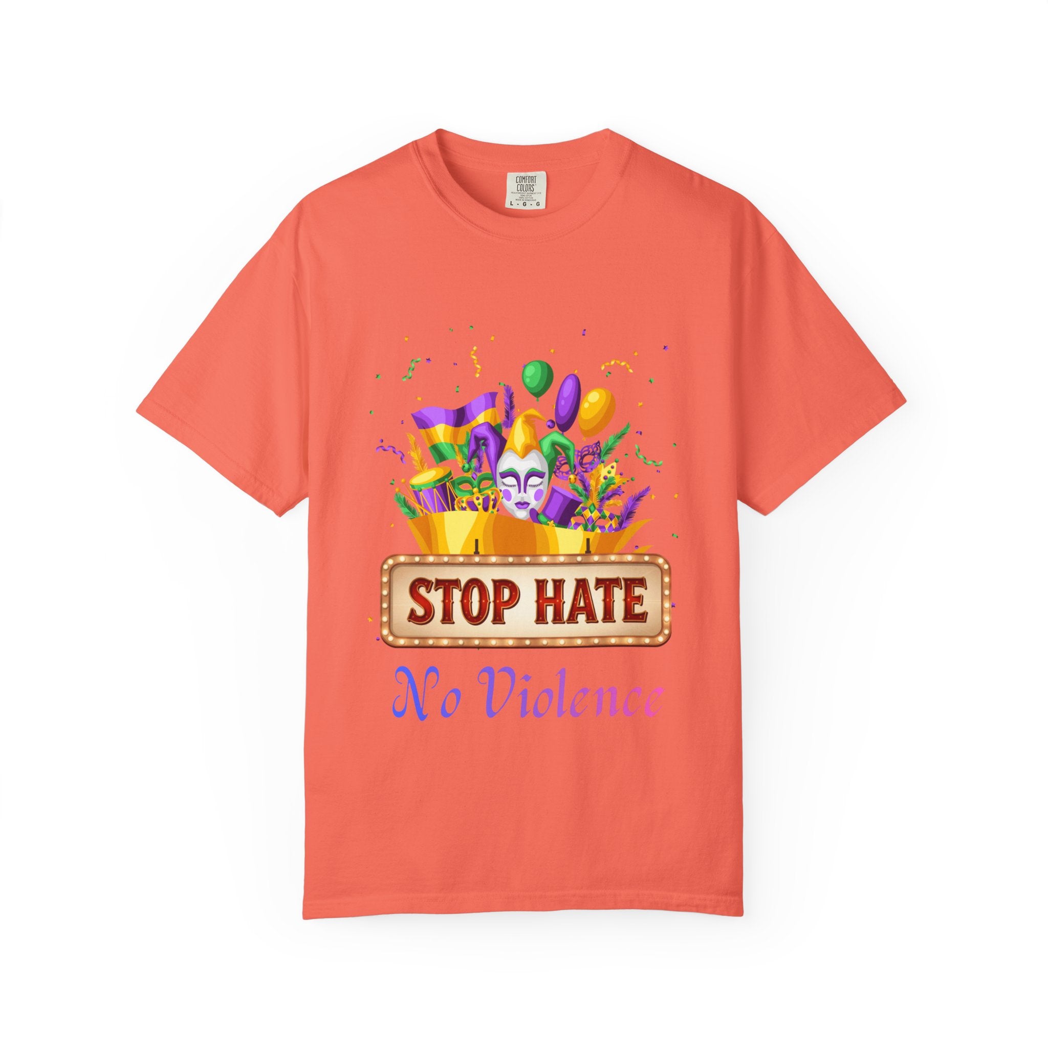 T-Shirt — "Stop Hate, No Violence" Mardi Gras Parade Design