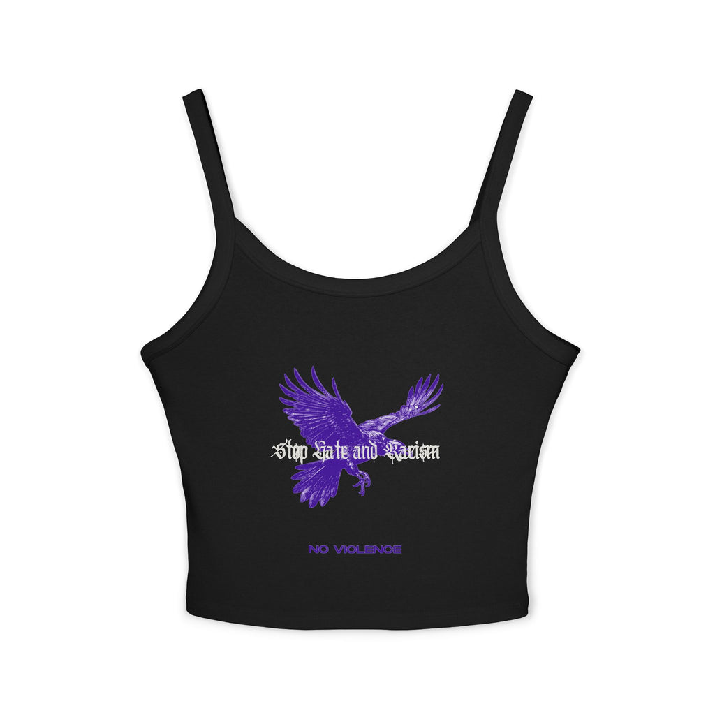 Eagle No Violence Crop Tank Top — Women's Purple Flying Eagle Graphic
