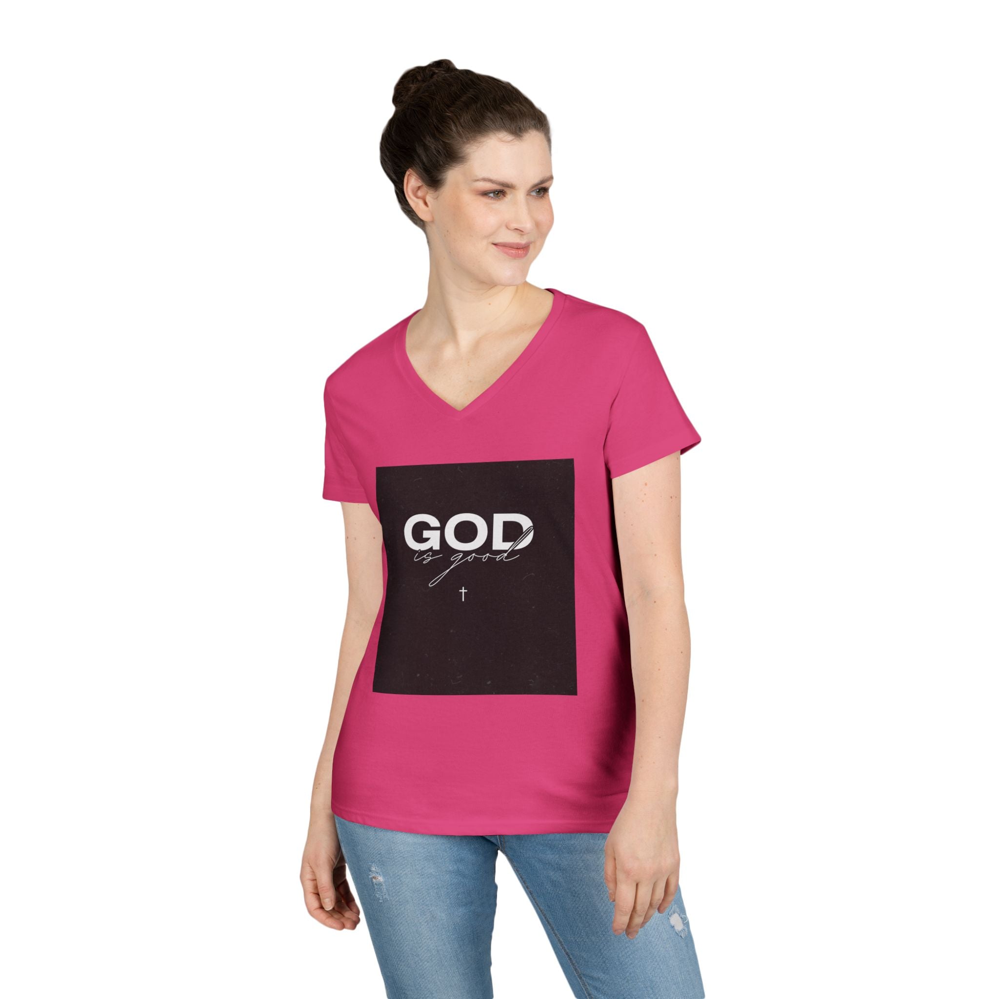 Faith Graphic V-Neck Tee — "GOD" Script Design