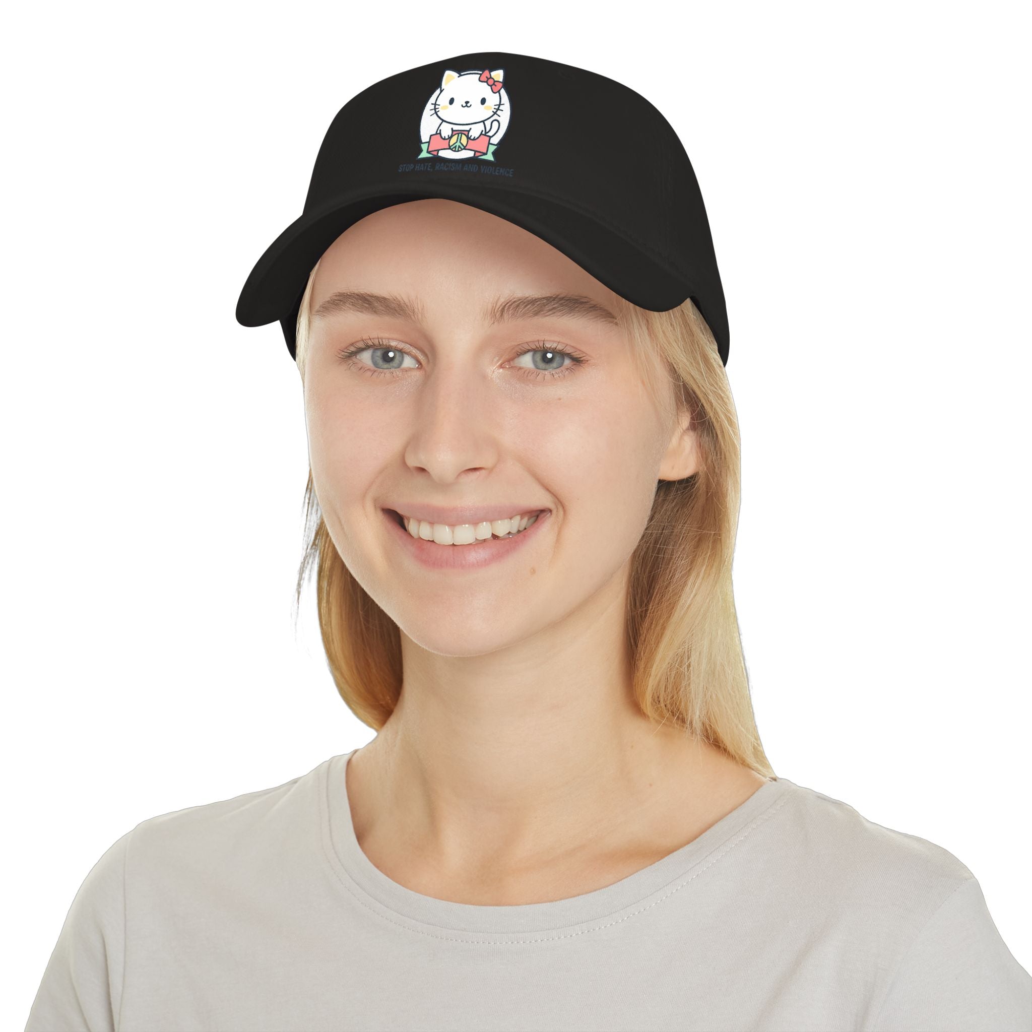 Cute Cat Hat — "Stop Hate, Racism and Violence" Embroidered Baseball Cap