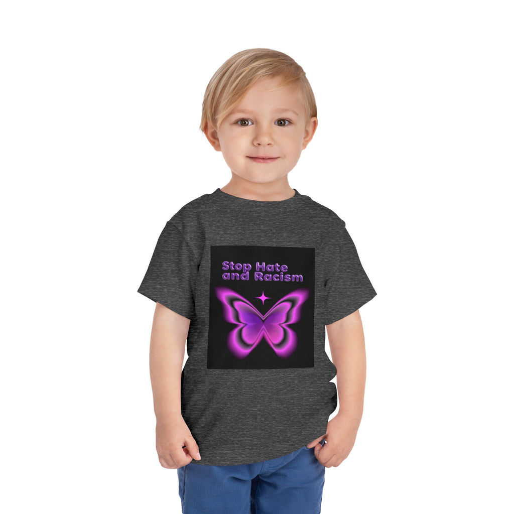 Stop Hate and Racism Toddler Tee — Purple Butterfly Anti-Racism Shirt