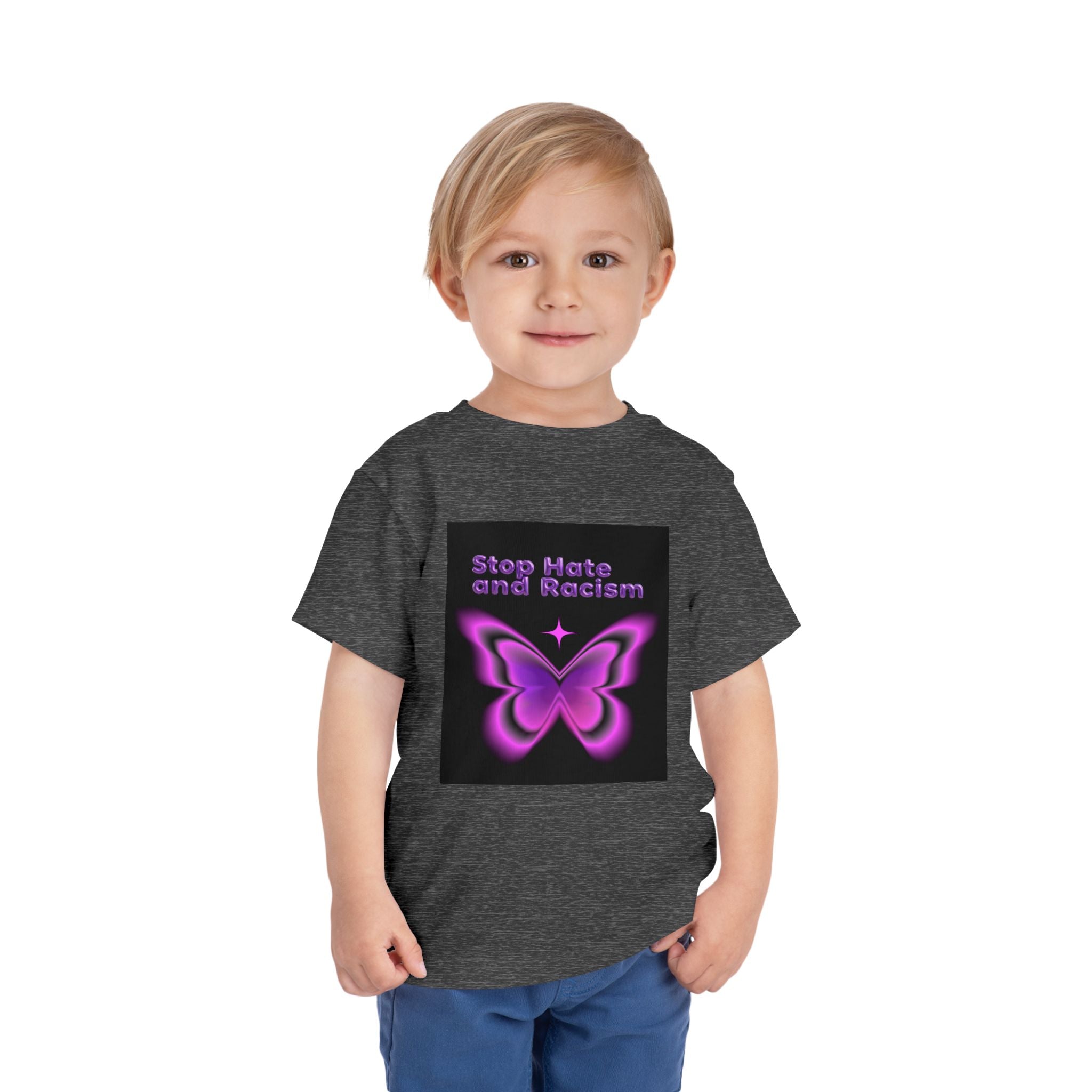 Stop Hate and Racism Toddler Tee — Purple Butterfly Anti-Racism Shirt