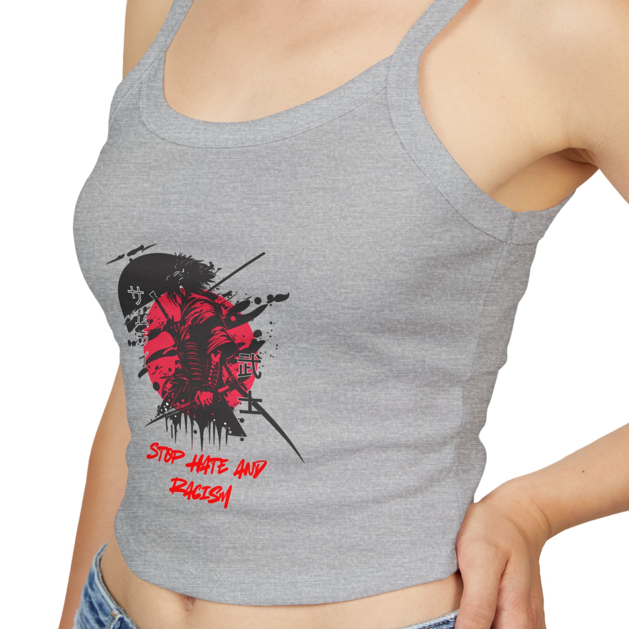 Spaghetti Tank Top – Grunge Red Rose Graphic "Stop Wishing Start"