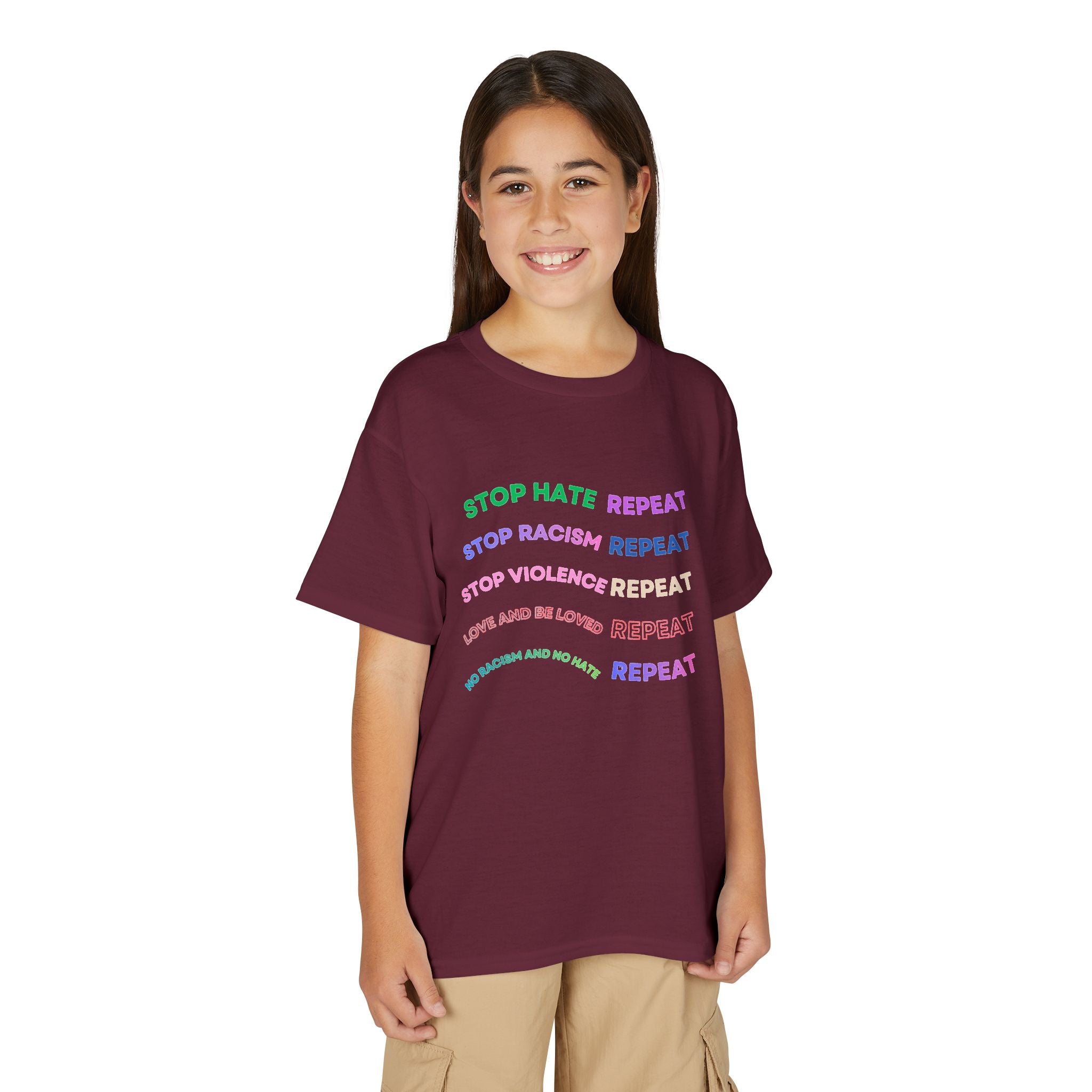 Youth T‑Shirt — "Stop Hate Repeat" Rainbow Anti-Bullying Tee
