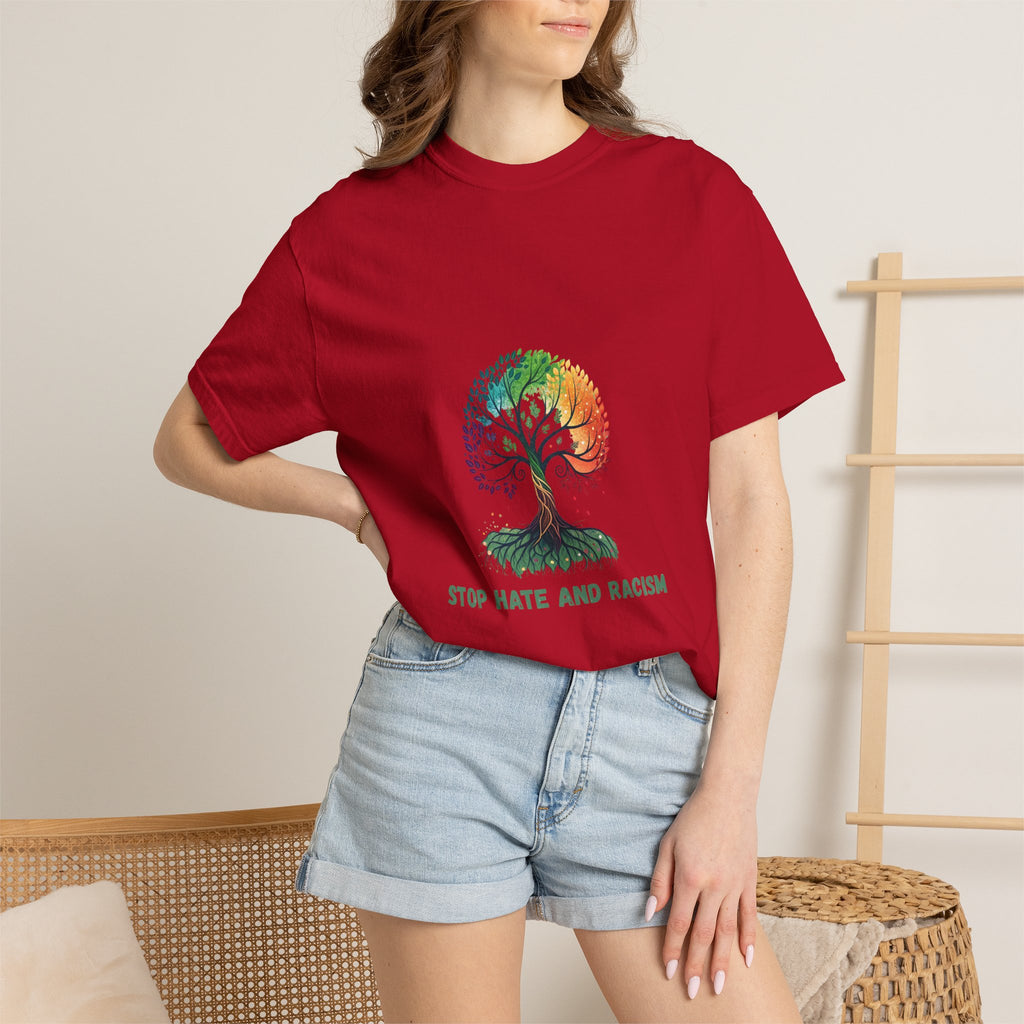 Stop Hate and Racism Tree T-Shirt — Rainbow Unity Tee