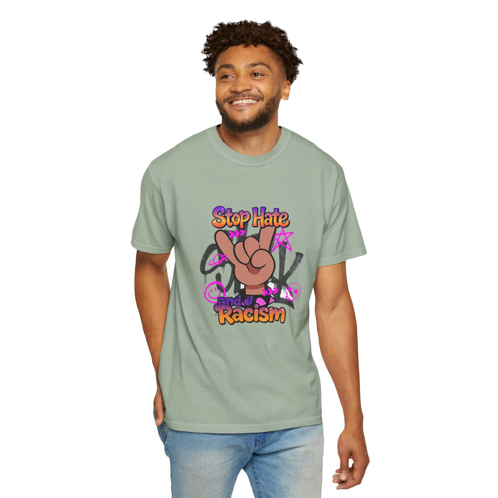 Stop Hate and Racism Graphic T-Shirt – Anti-Racism Solidarity Tee