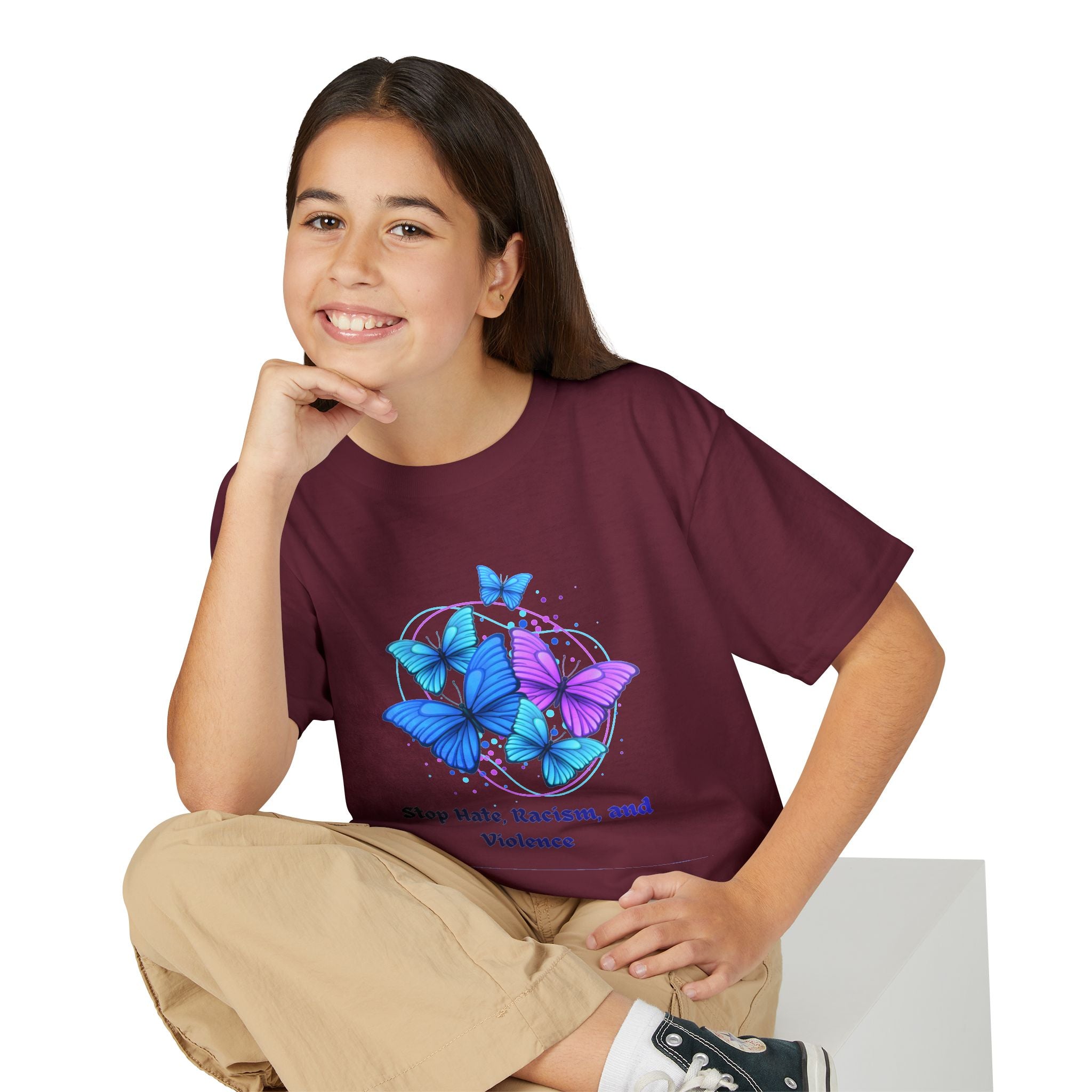 Youth Butterfly Awareness T-Shirt — "Stop Hate, Harassment, and Violence"