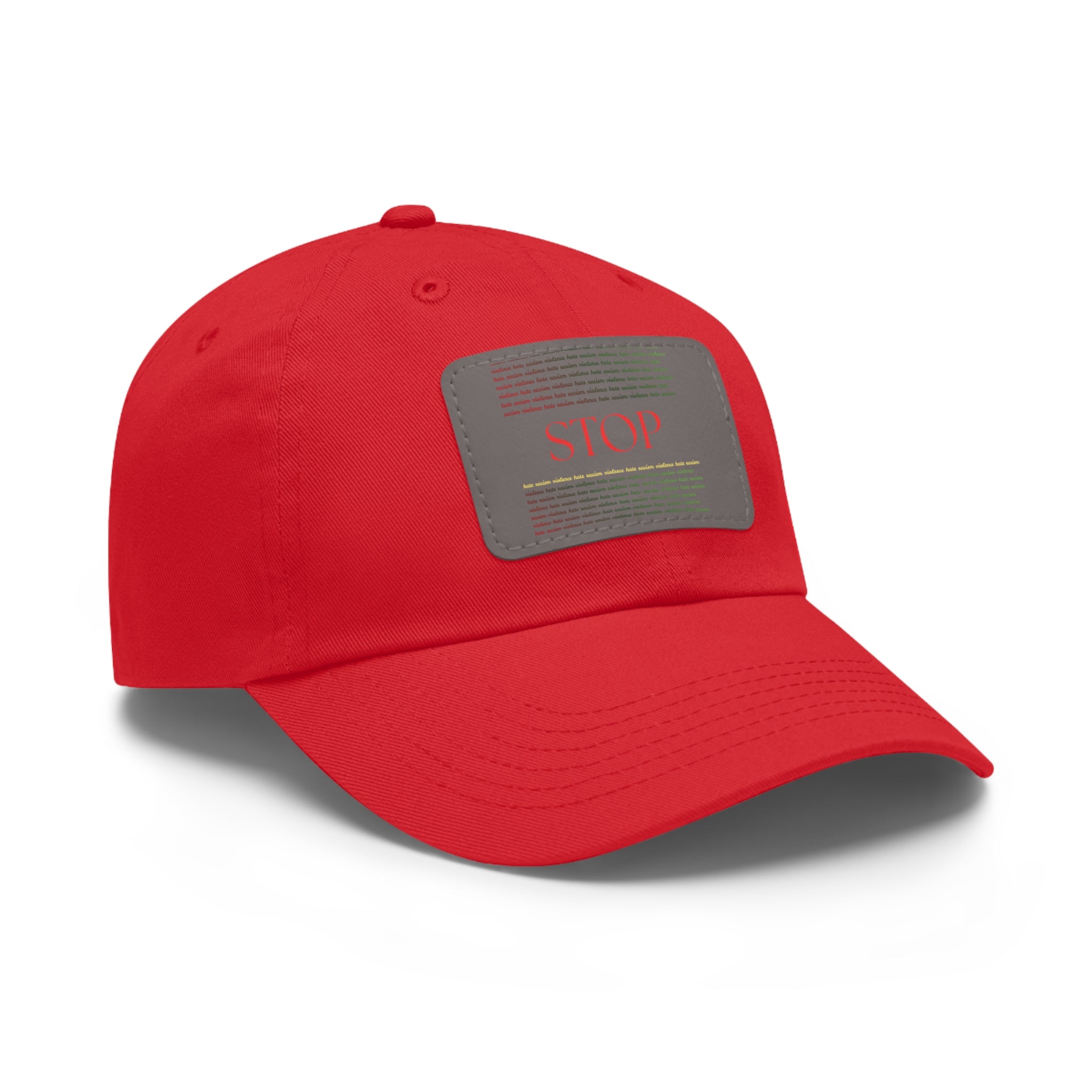 Leather Patch Dad Hat — 'STOP' Embossed Casual Baseball Cap