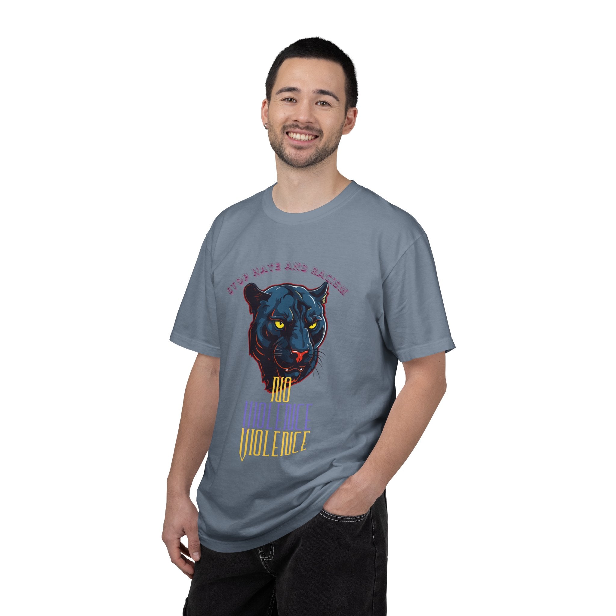 No Violence Panther T-Shirt — Graphic Animal Tee with 'No Violence' Text
