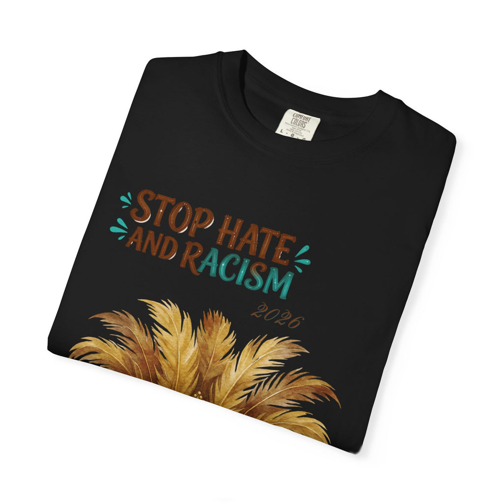 Stop Hate and Racism T-Shirt — Mardi Gras Mask Anti-Racism Tee