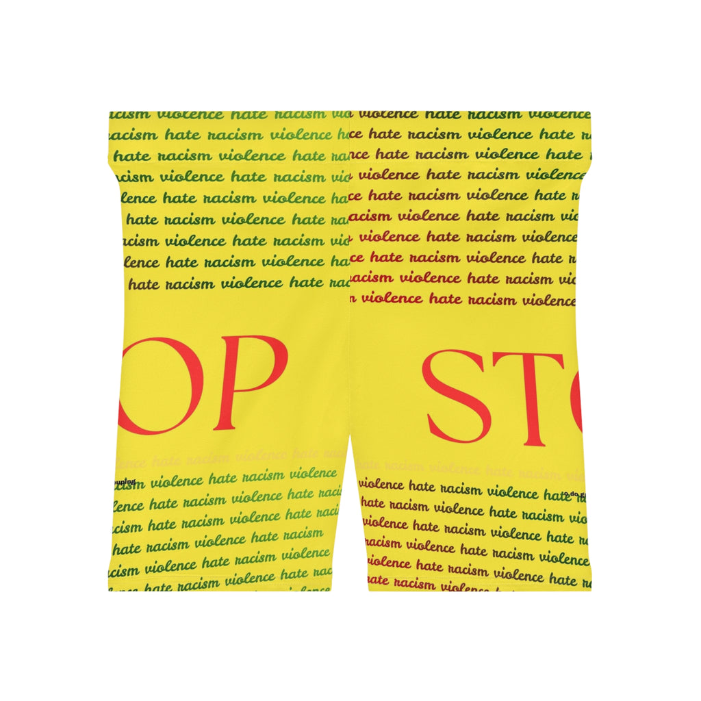 Stop Racism Yellow Biker Shorts — 'Stop' Statement Activewear