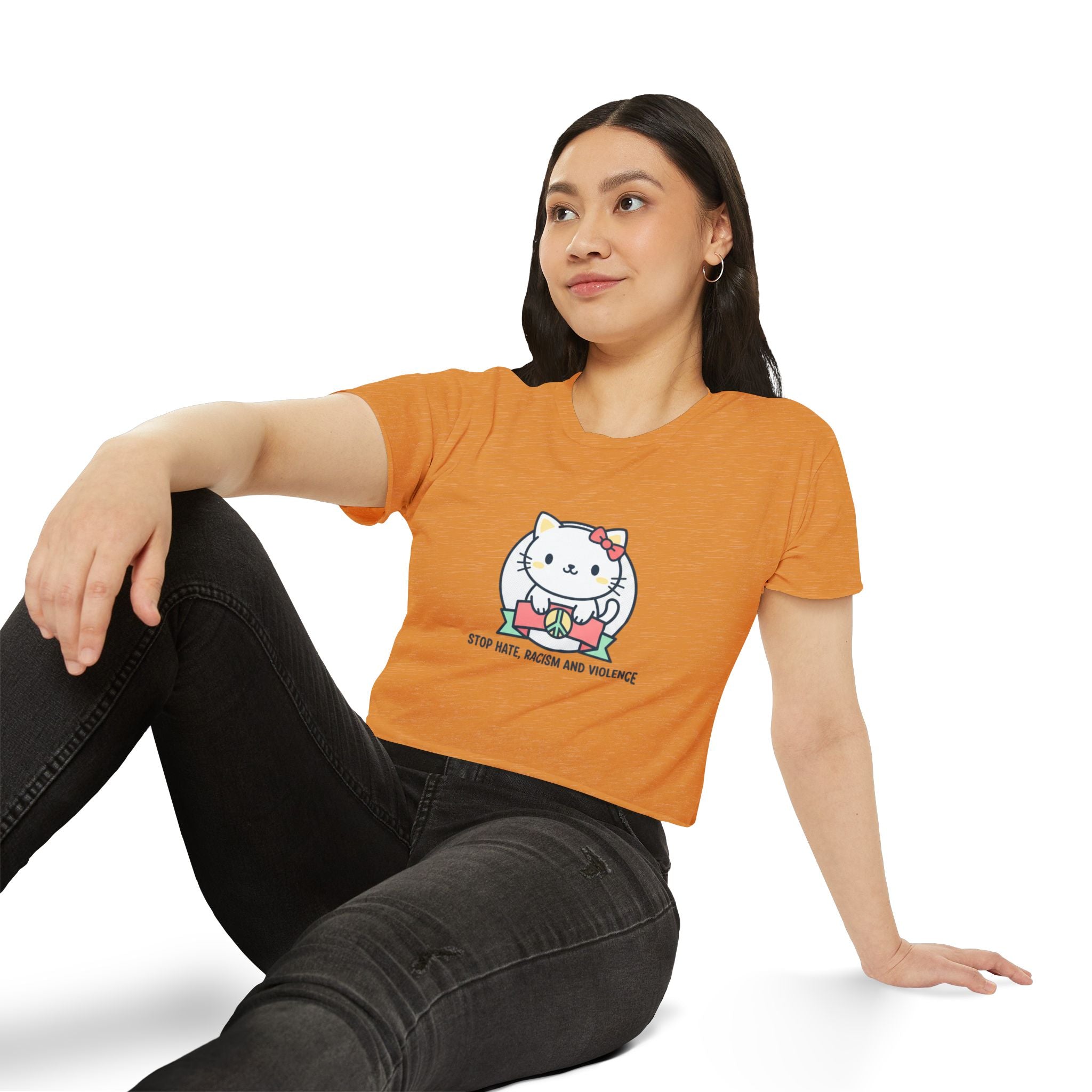 Cute Cat Crop Top — "Stop Hate, Racism and Violence" Festival Tee