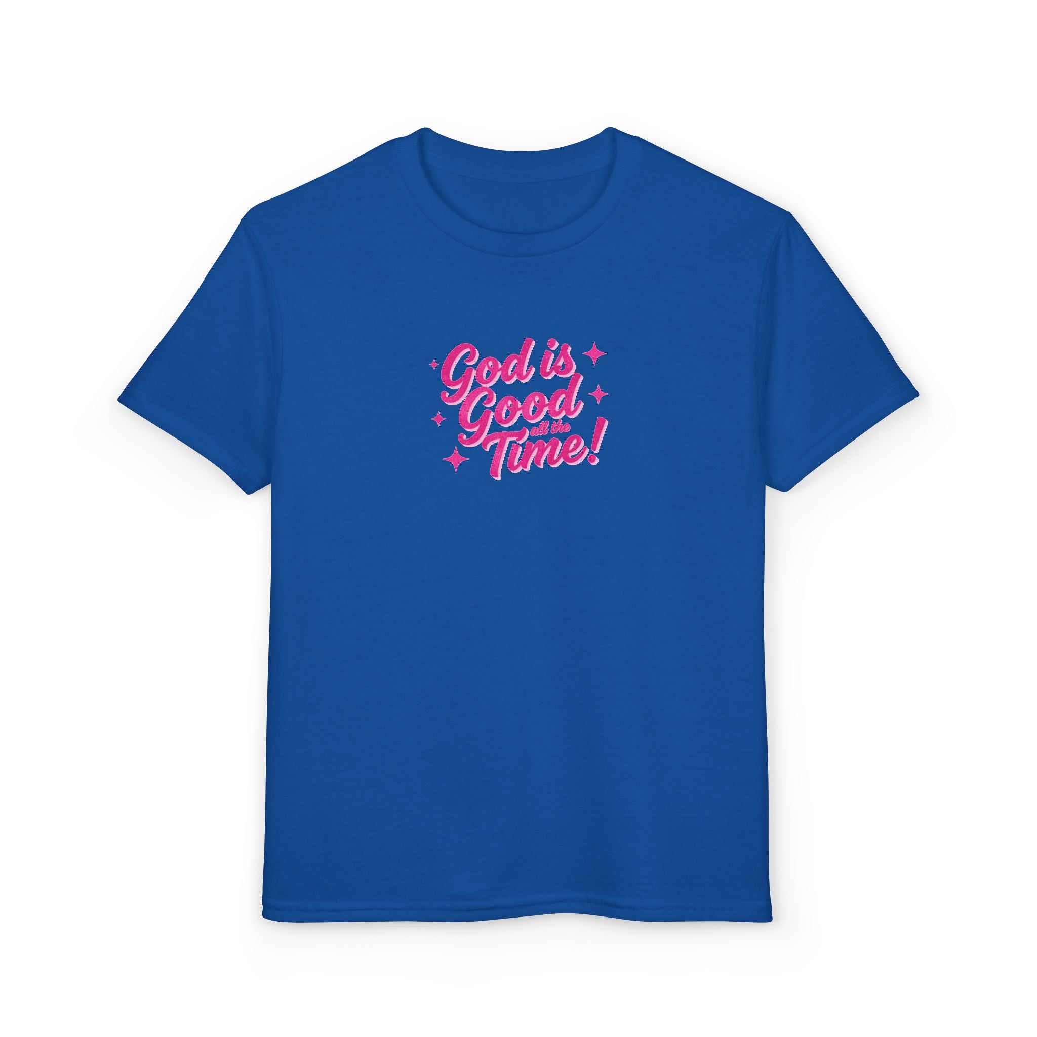 Youth T-Shirt — "God Is Good Time!" Pink Script Faith Tee