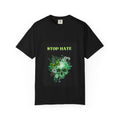Stop Hate Skull T-Shirt — Green Floral Skull Graphic Tee