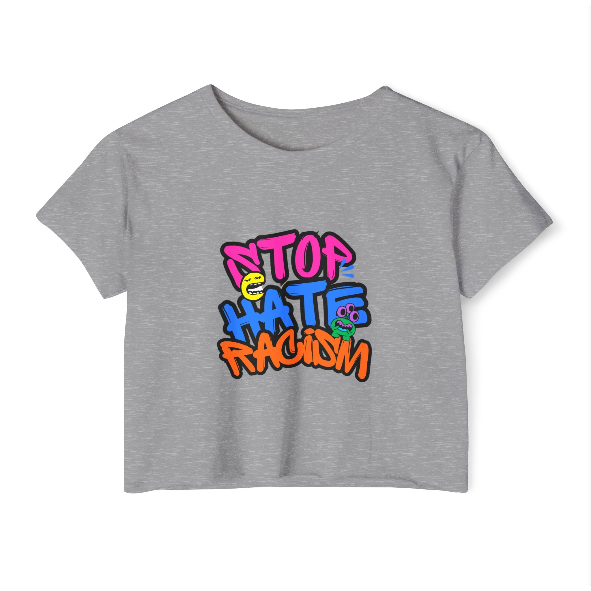 Crop Top — "Stop Hate Racism" Colorful Graffiti Festival Tee