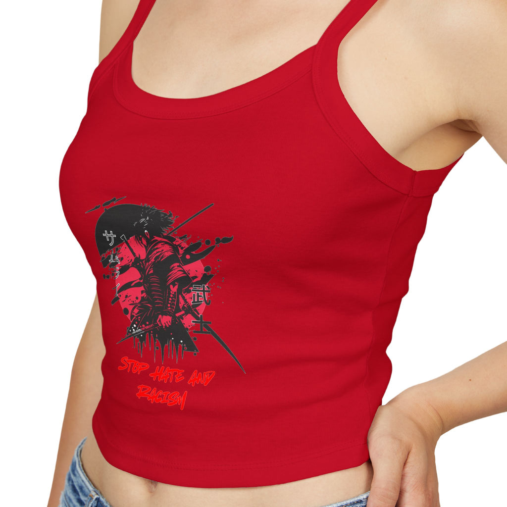 Spaghetti Tank Top – Grunge Red Rose Graphic "Stop Wishing Start"