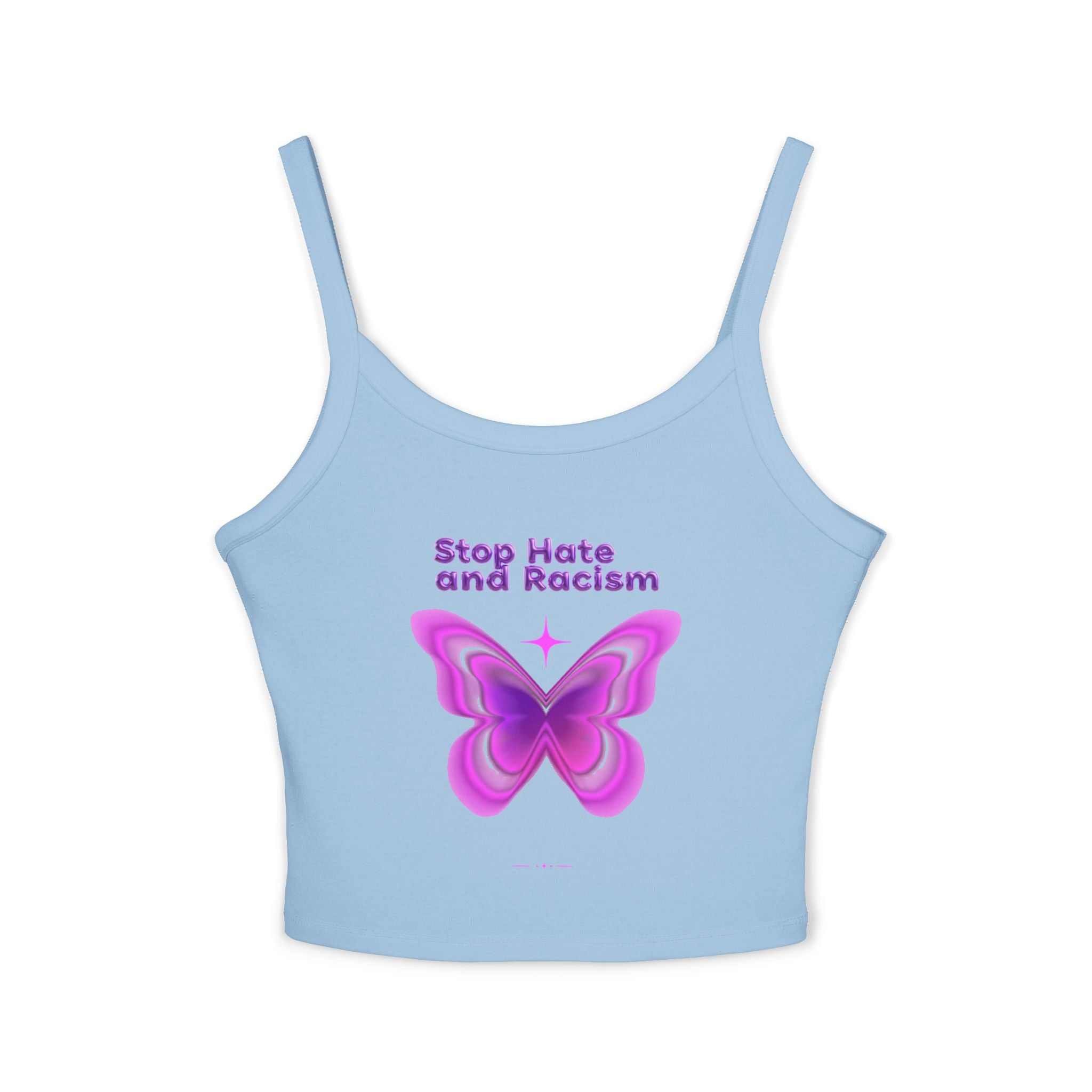 Stop Hate and Racism Butterfly Tank Top — Women's Pink Activist Crop