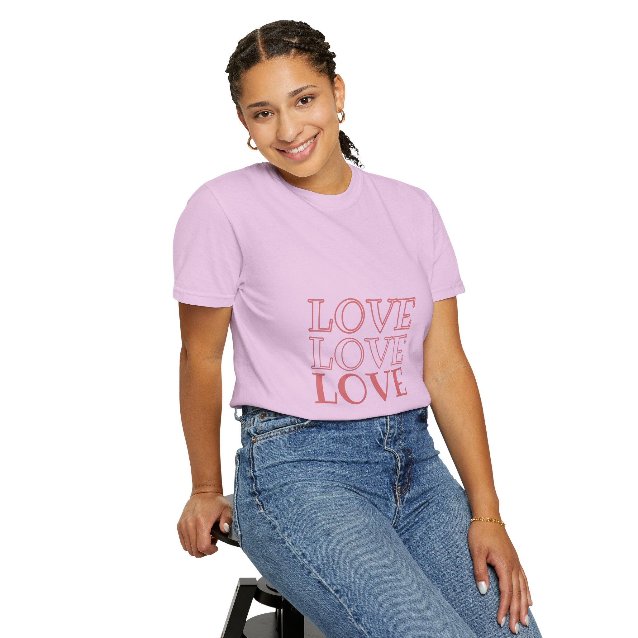 Love Love Love T-Shirt — Vintage Pink Stacked Text Tee