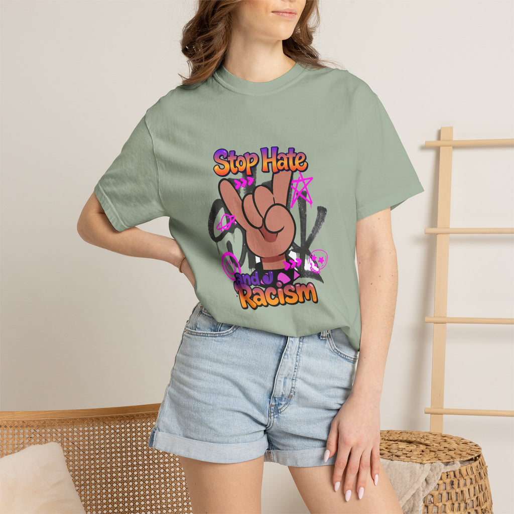 Stop Hate and Racism Graphic T-Shirt – Anti-Racism Solidarity Tee