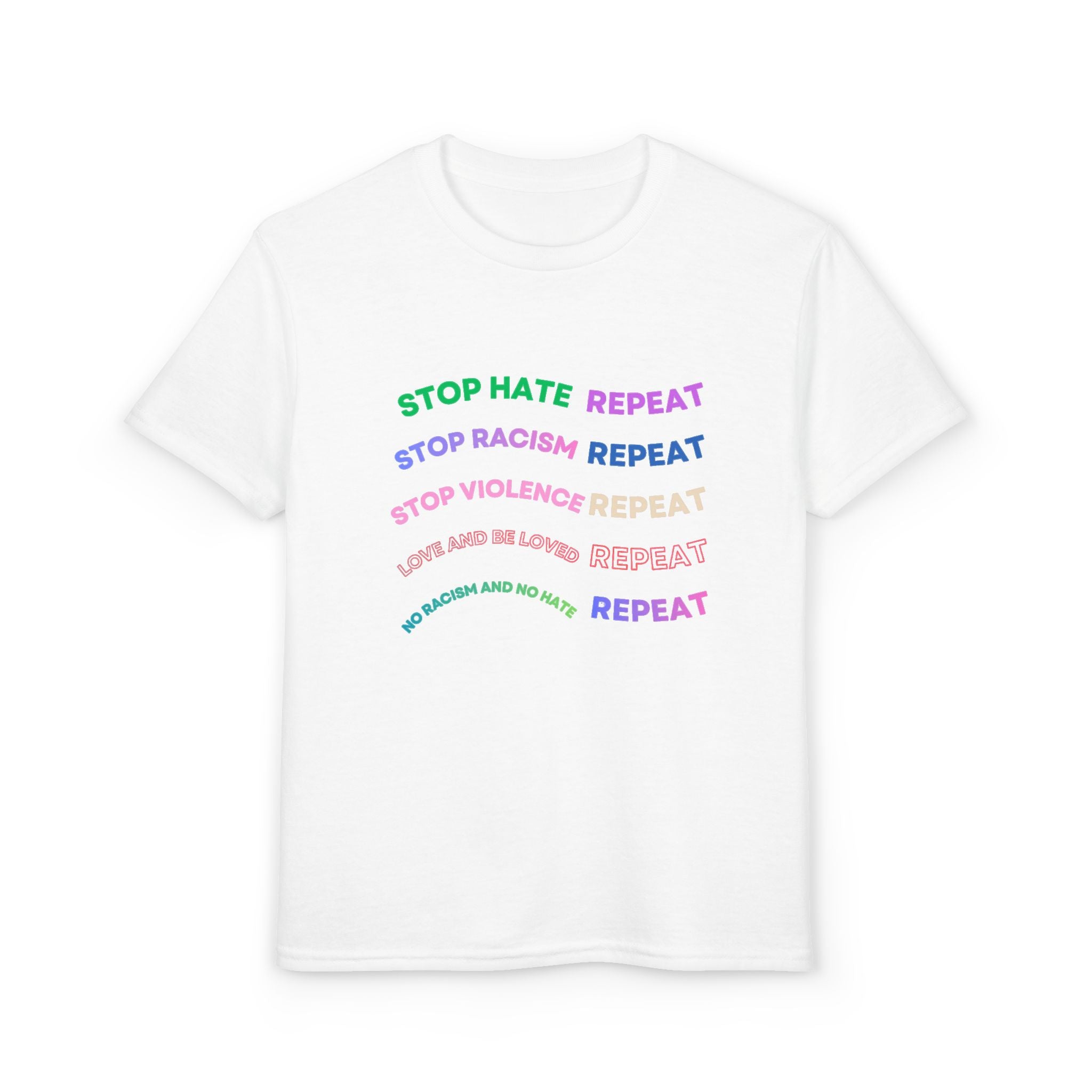 Youth T‑Shirt — "Stop Hate Repeat" Rainbow Anti-Bullying Tee