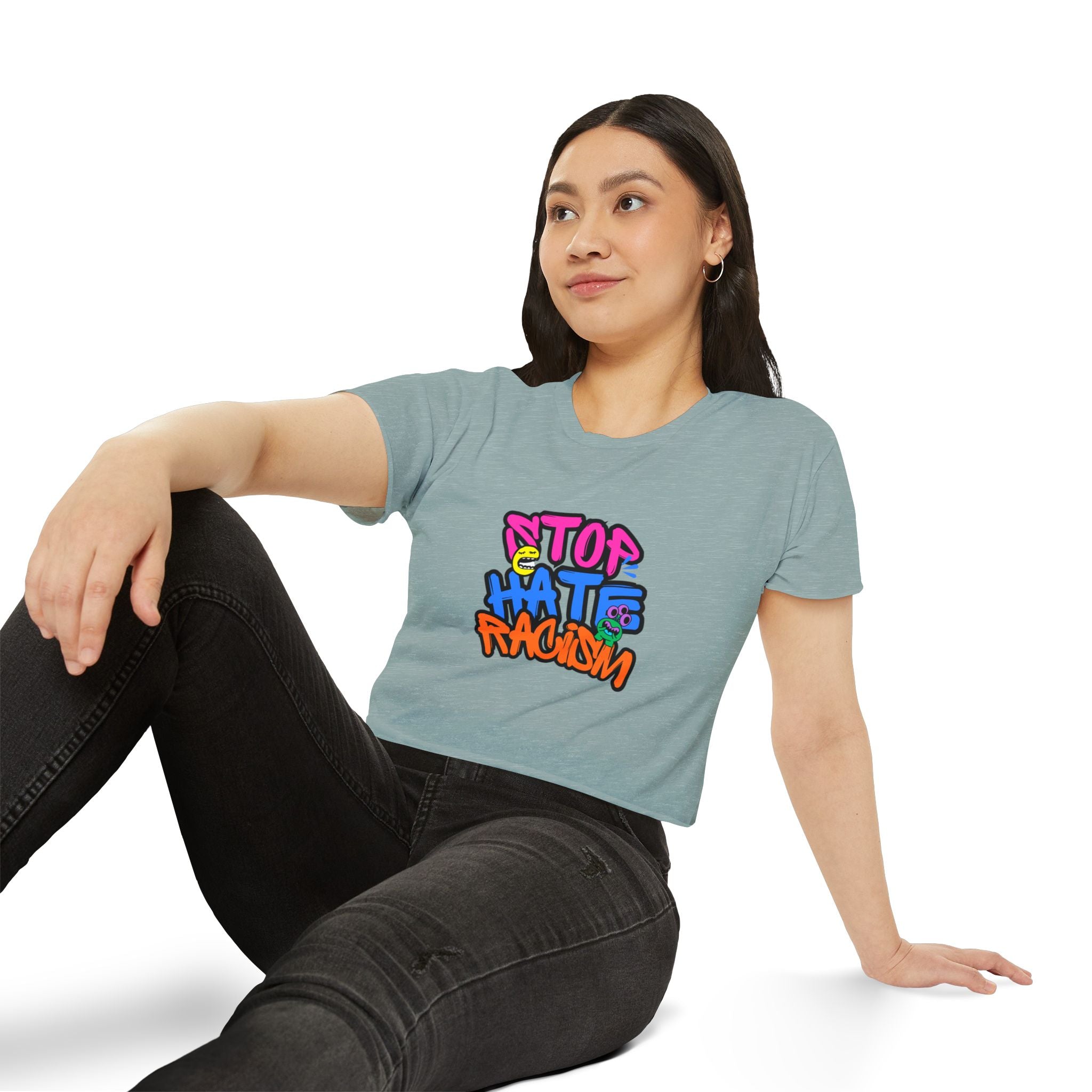 Crop Top — "Stop Hate Racism" Colorful Graffiti Festival Tee