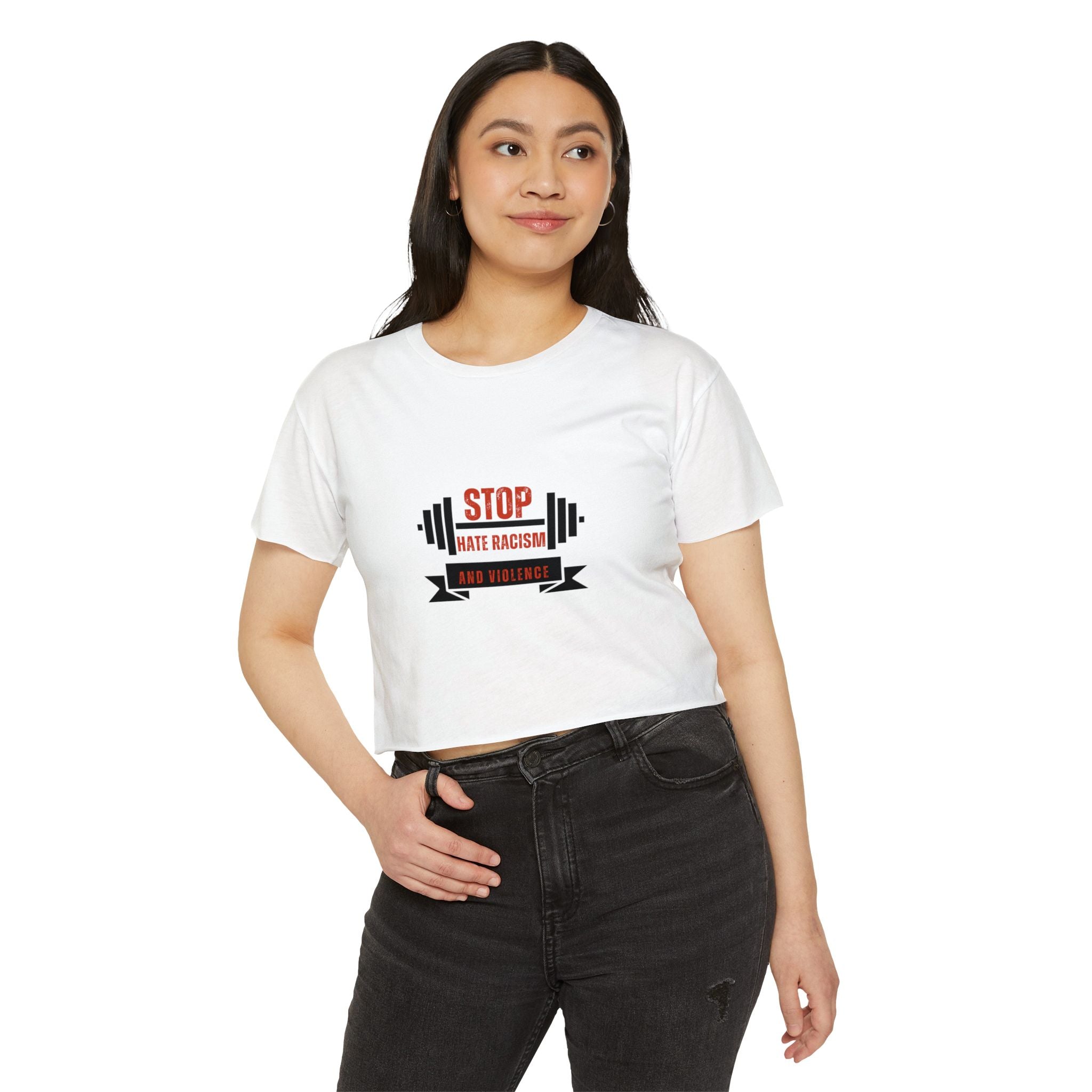 Crop Top — "Stop Hate Racism and Violence" Graphic Festival Tee