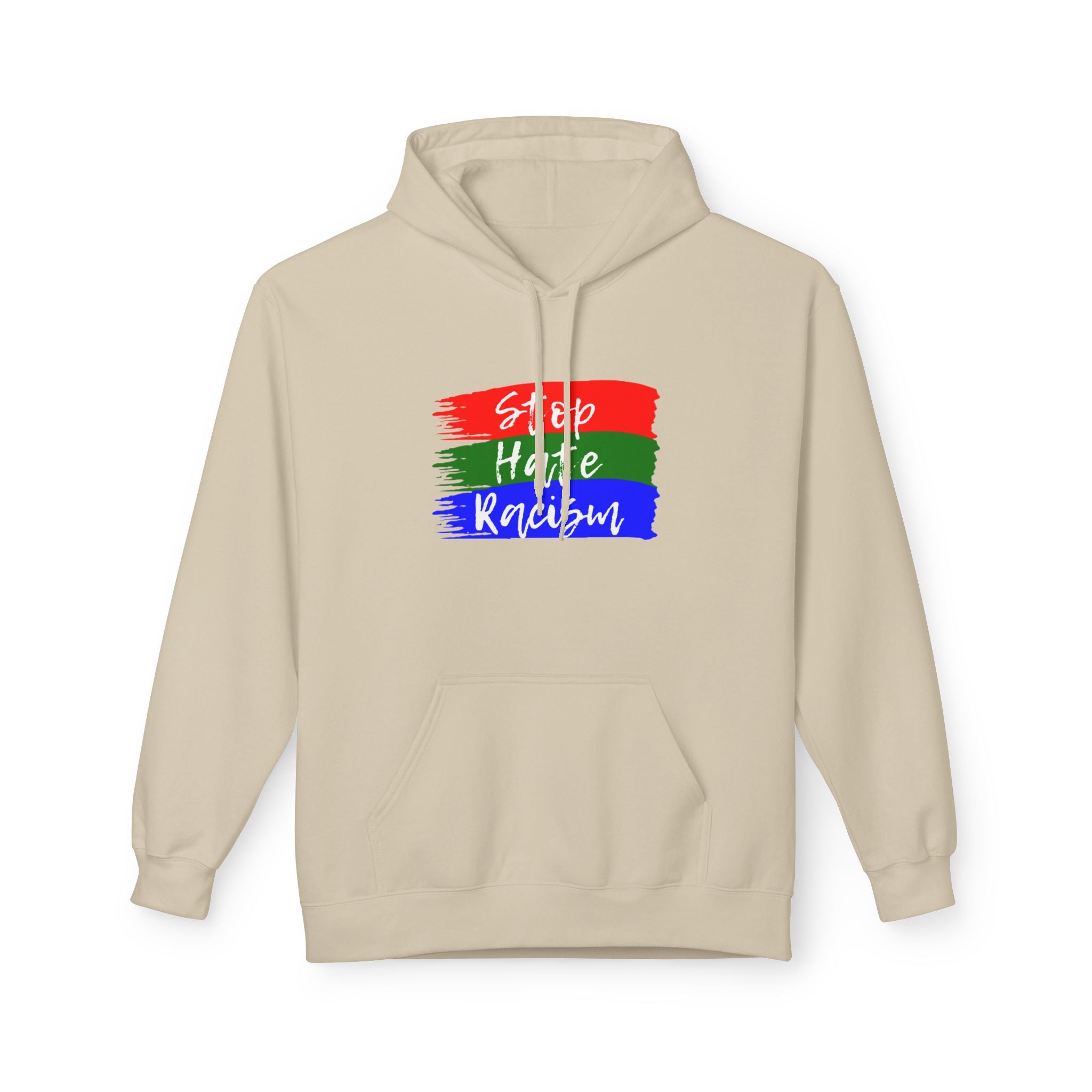 Hoodie — Stop Hate Rebuild (Red-Green-Blue Brushstroke)
