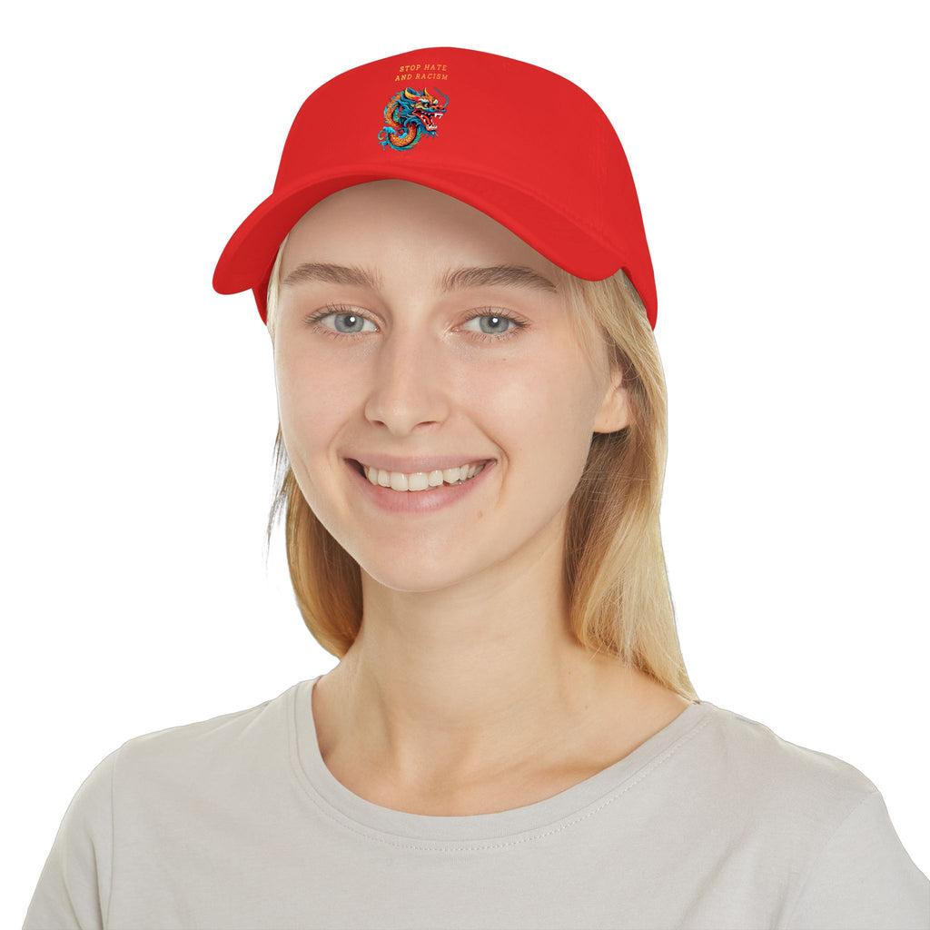 Red Dragon Baseball Cap - "Stop Hate and Racism" Embroidered Low Profile Hat
