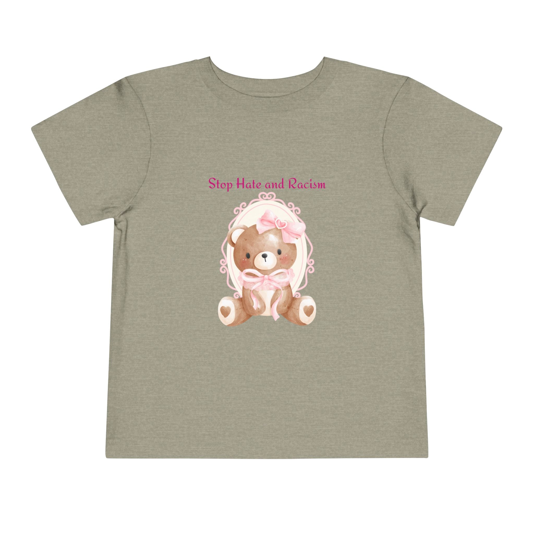Toddler Tee – Pink Teddy "Stop Hate and Racism" Anti-Racism Kids Shirt