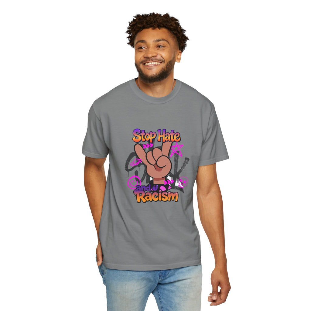 Stop Hate and Racism Graphic T-Shirt – Anti-Racism Solidarity Tee