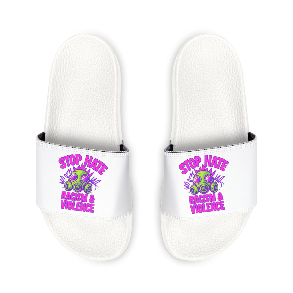 Youth Slide Sandals — 'Stop Hate, Spread Love' Purple Turtle Graphic