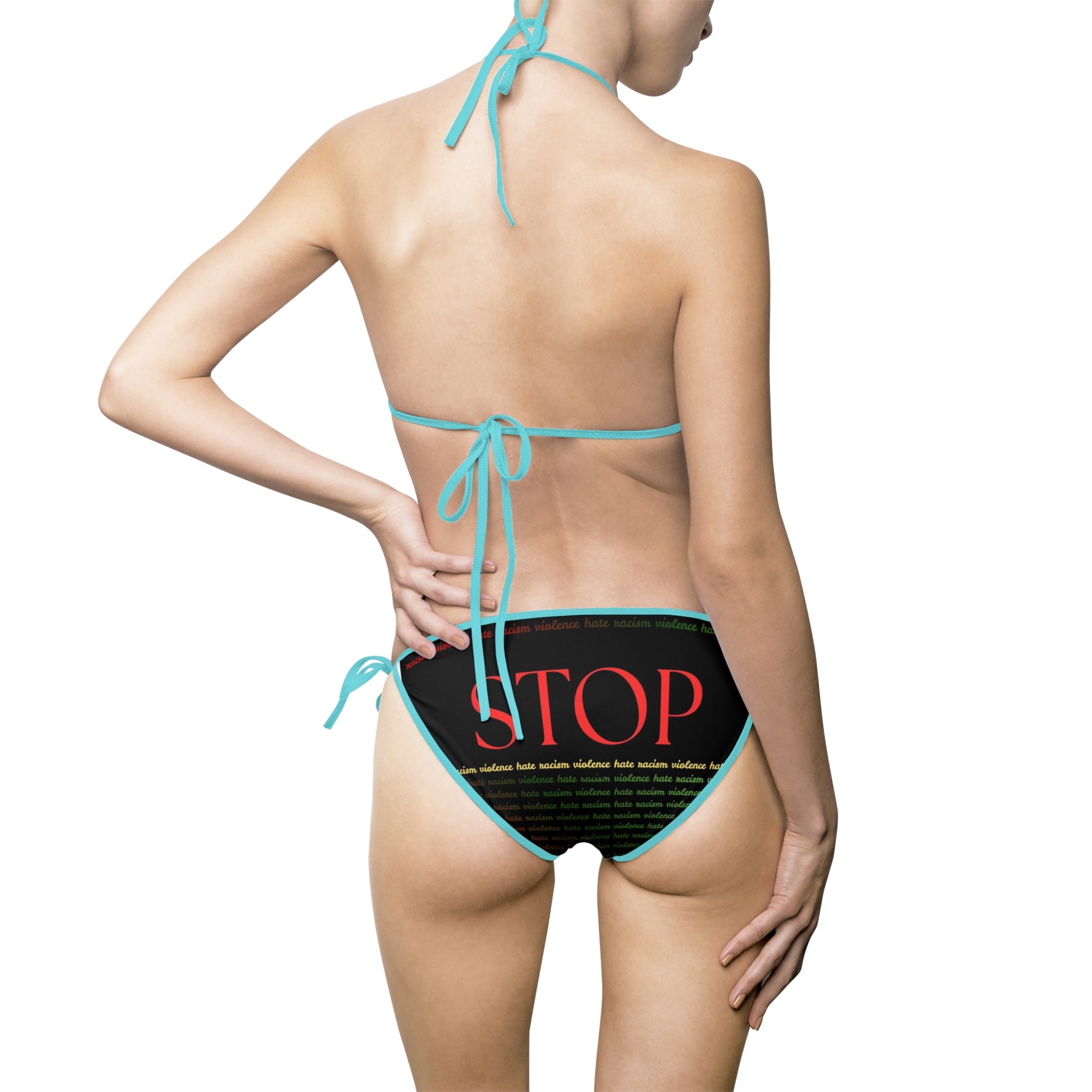 STOP Text Black Graphic Bikini — Protest Statement Swimsuit