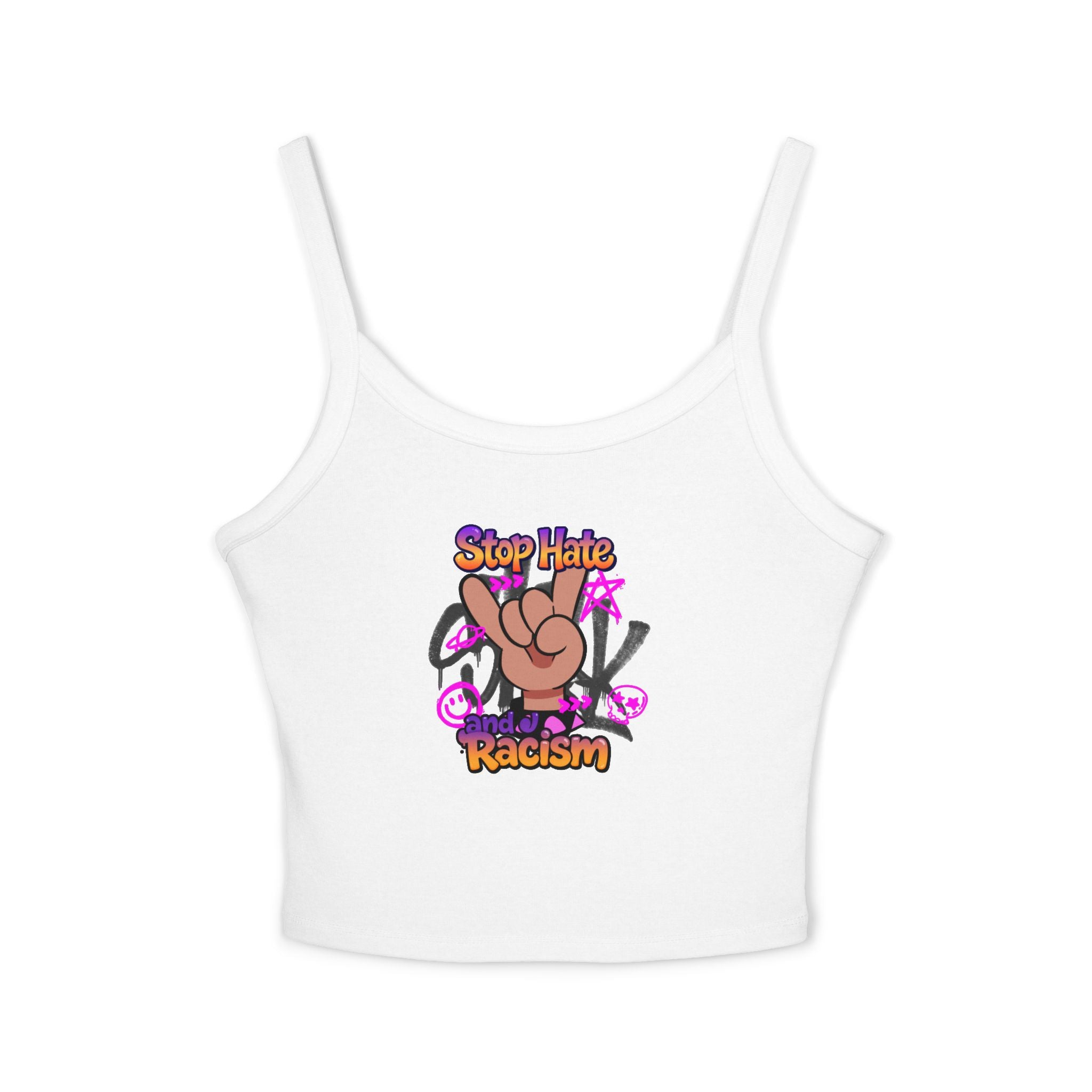 Stop Hating Racism Peace Sign Crop Tank Top — Anti-Racism Women's Spaghetti Strap