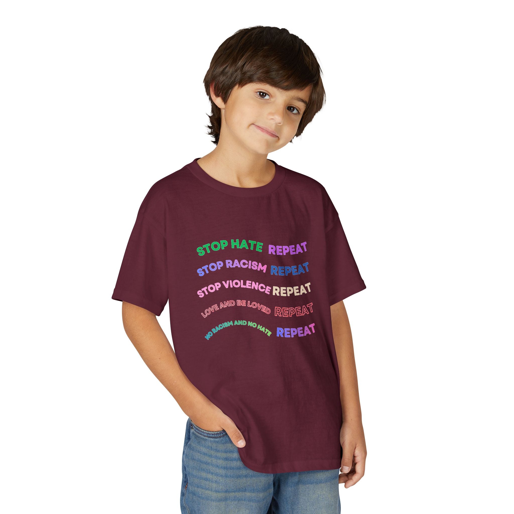 Youth T‑Shirt — "Stop Hate Repeat" Rainbow Anti-Bullying Tee