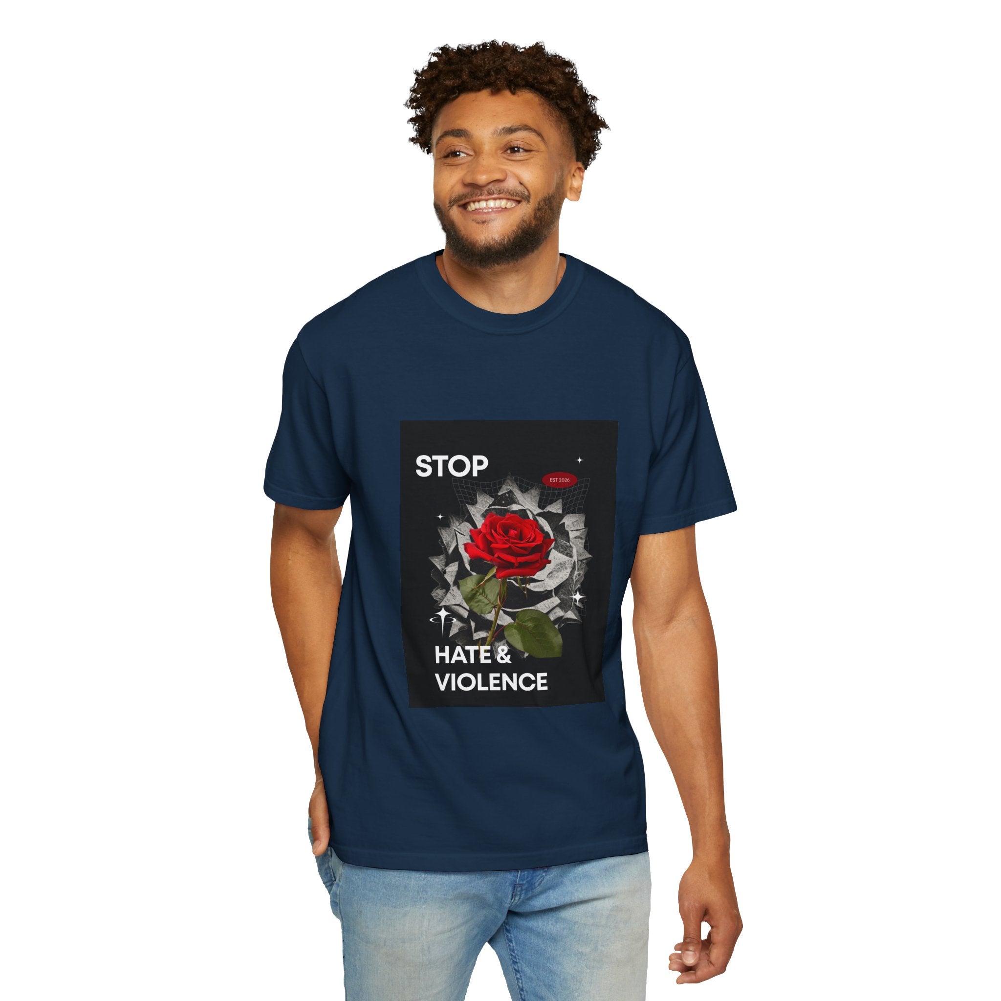 Stop Hate & Violence T-Shirt — Rose Protest Graphic Tee