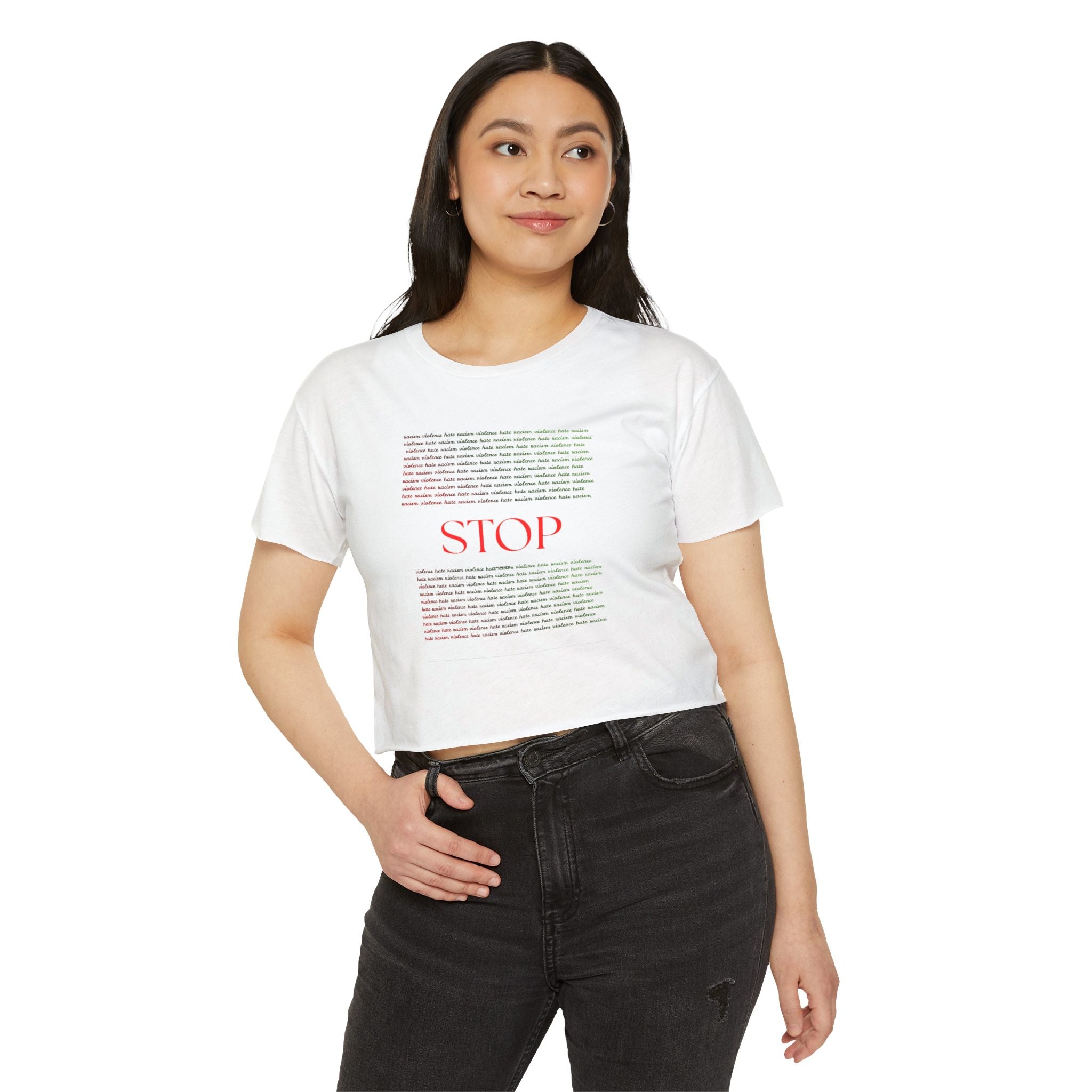 STOP Graphic Crop Top — Women's Festival Statement Tee