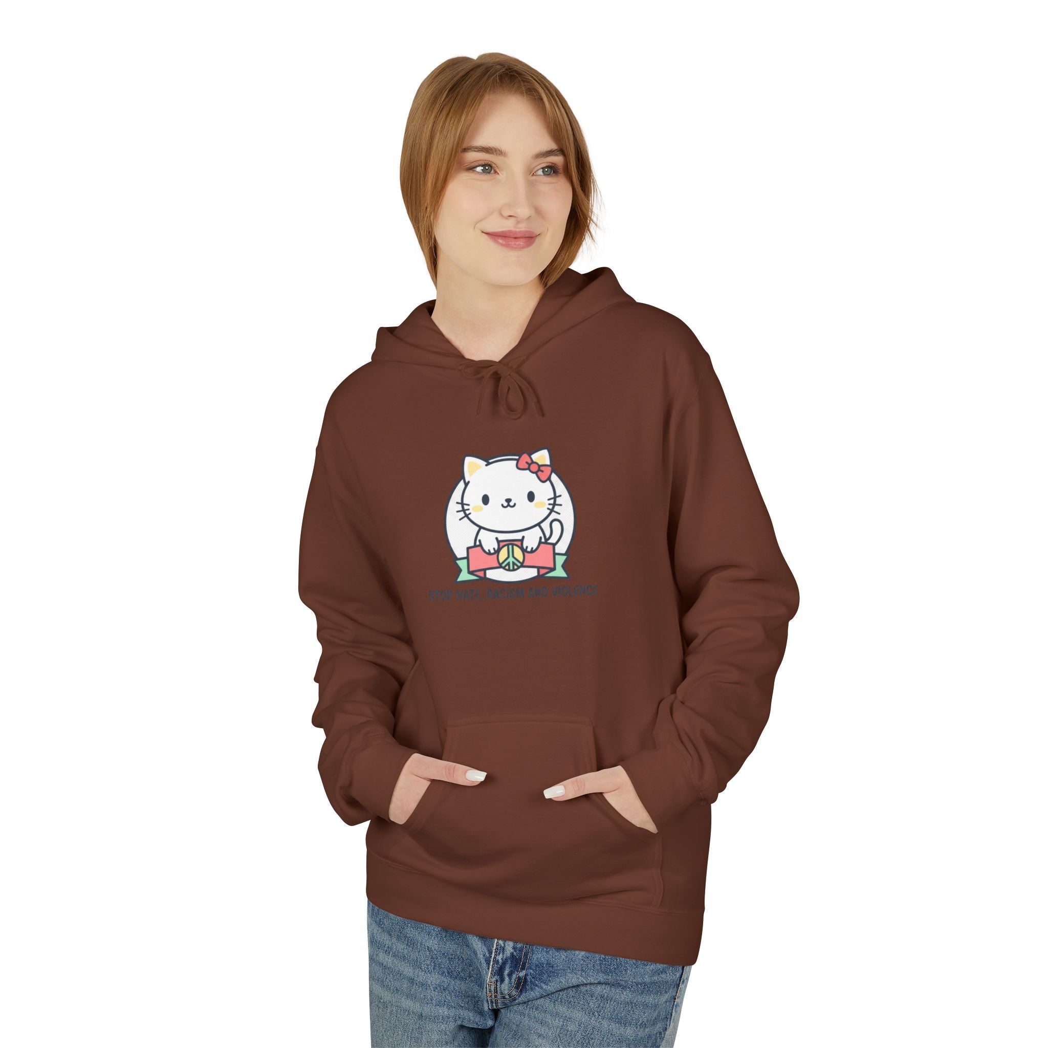 Stop Hate, Racism and Violence Cat Hoodie — Cute Anti-Racism Graphic Hoodie