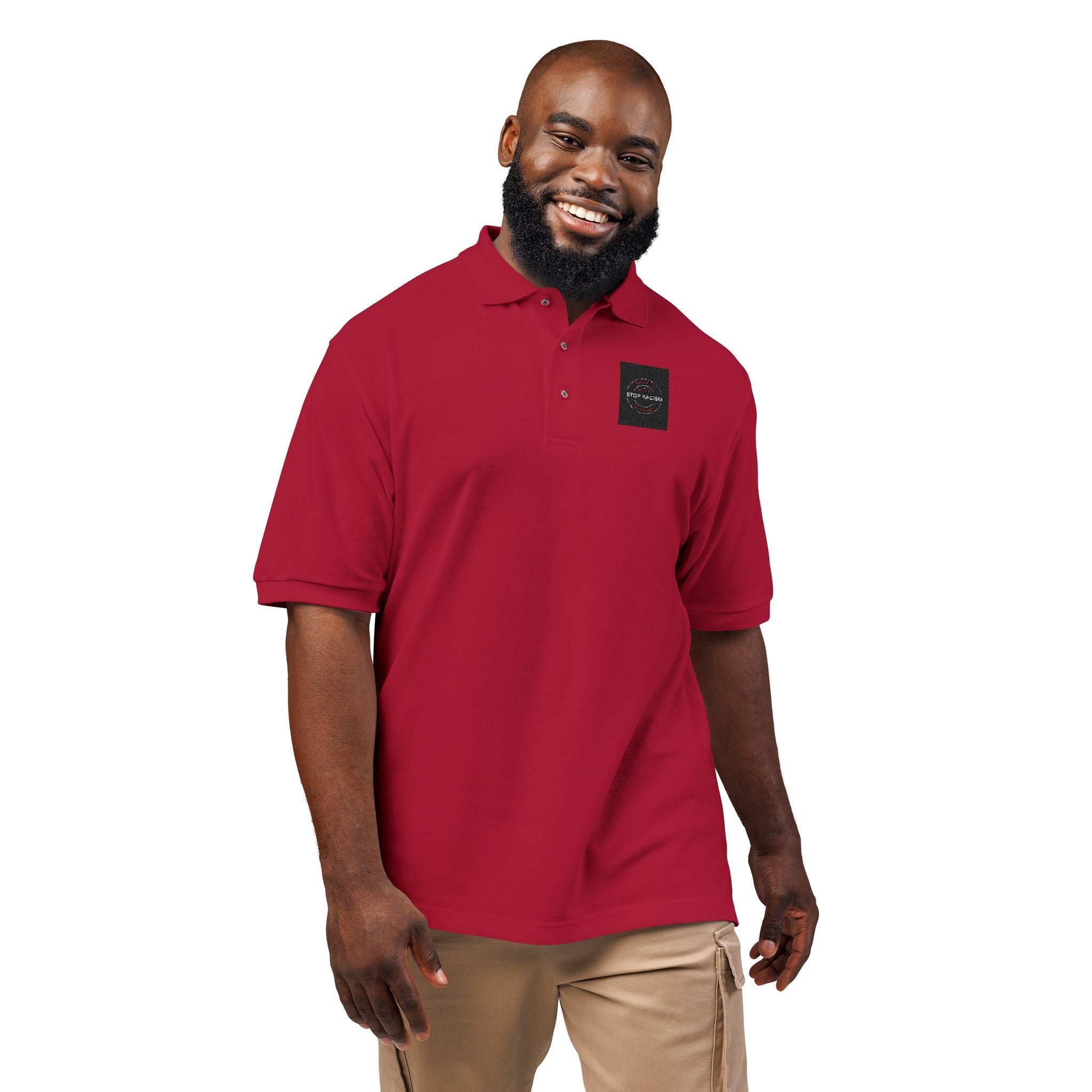 Embroidered 'Just Breathe' White Polo Shirt