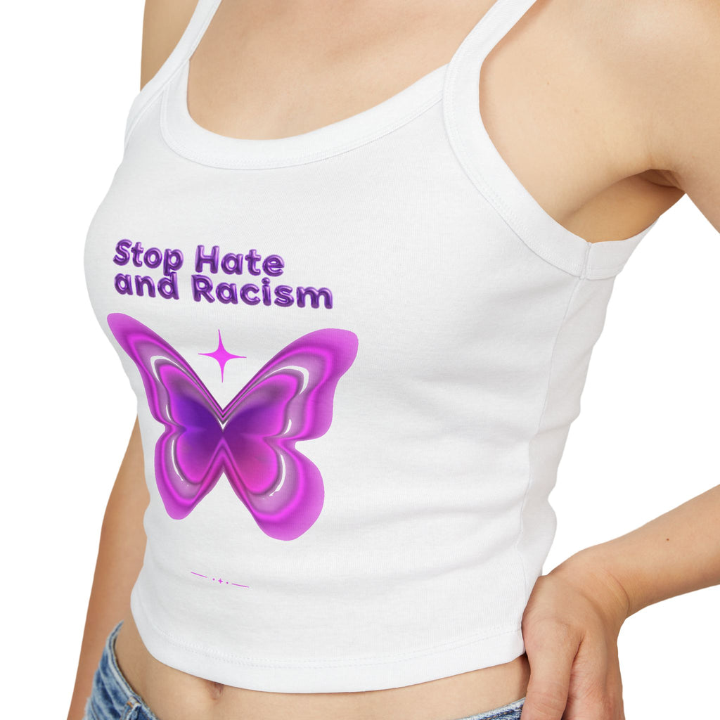 Stop Hate and Racism Butterfly Tank Top — Women's Pink Activist Crop