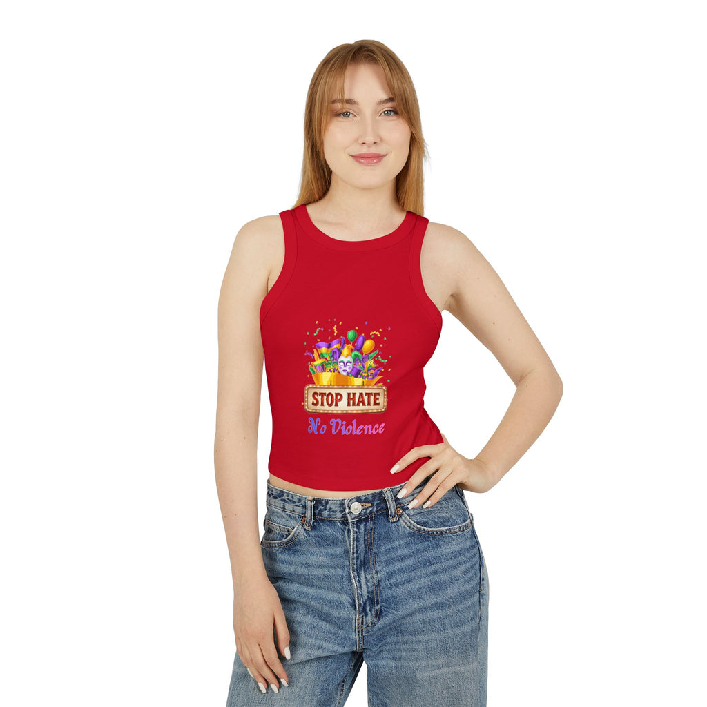 Racer Tank Top — "Stop Hate No Violence" Pride-Inspired Peace Tee