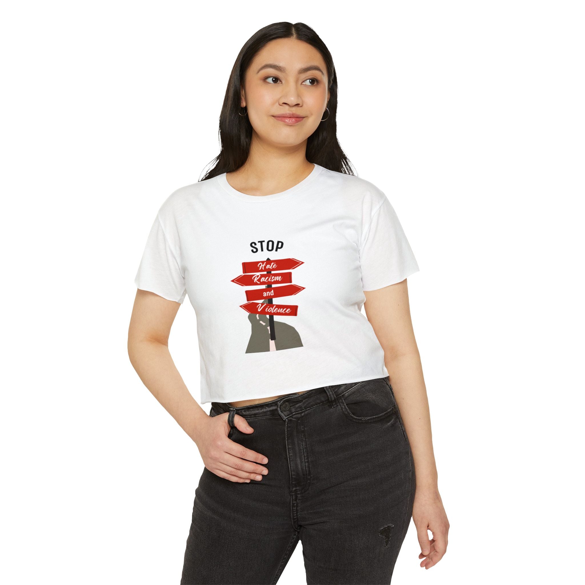 Stop Hate Racism and Violence Crop Top — Women's Activist Festival Tee