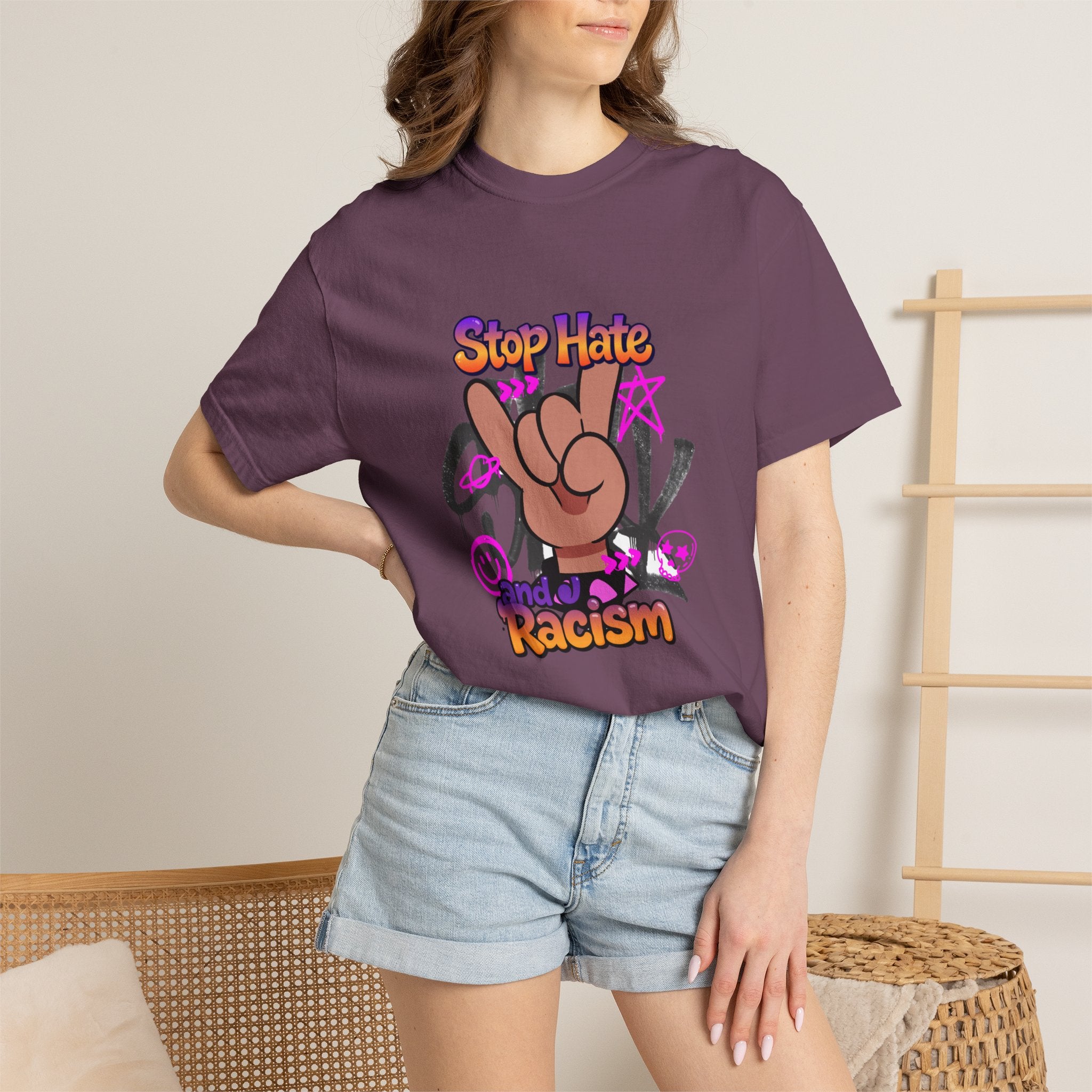Stop Hate and Racism Graphic T-Shirt – Anti-Racism Solidarity Tee
