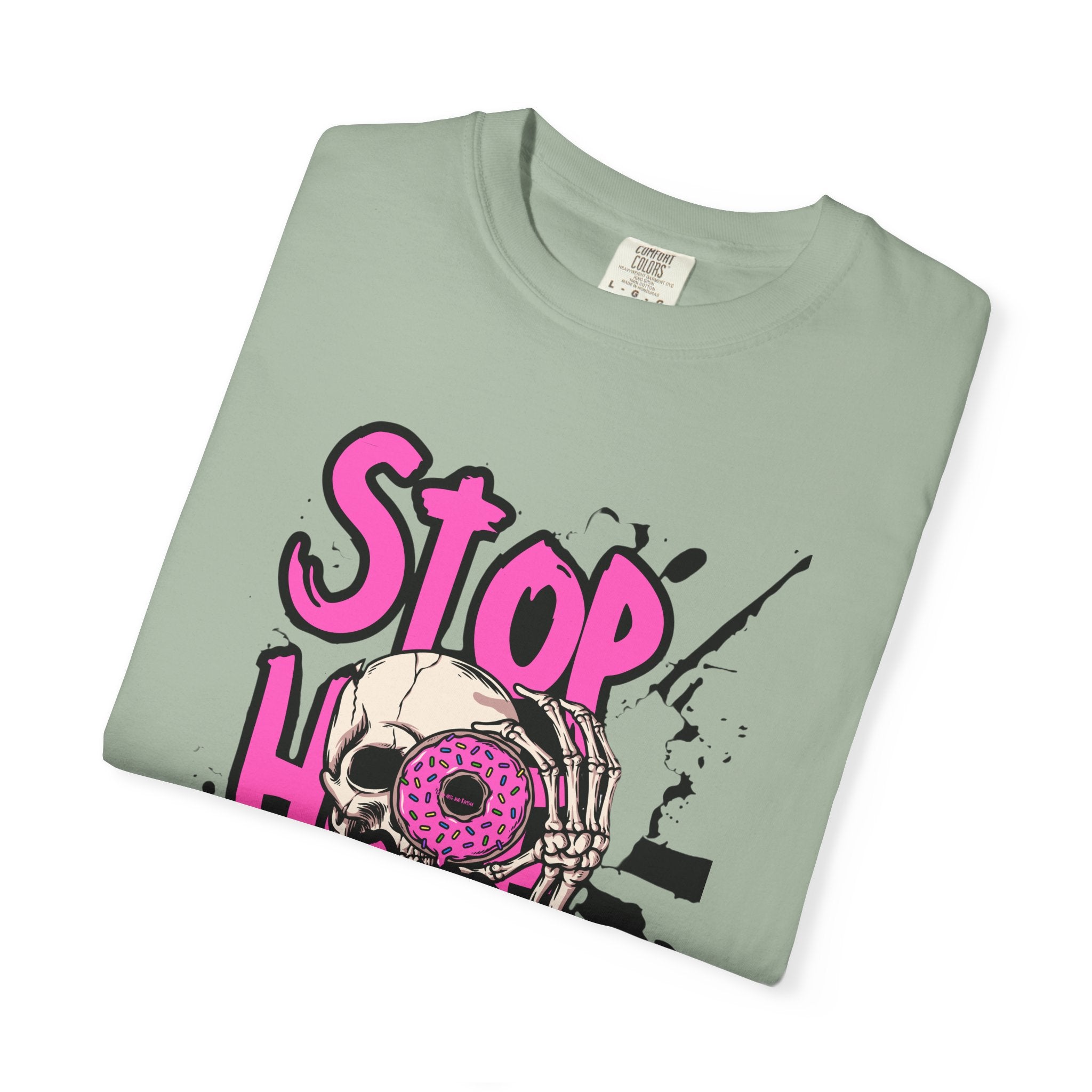 Stop H8 and Racism Graphic Tee — Anti-Racism Skull Donut Protest T-Shirt