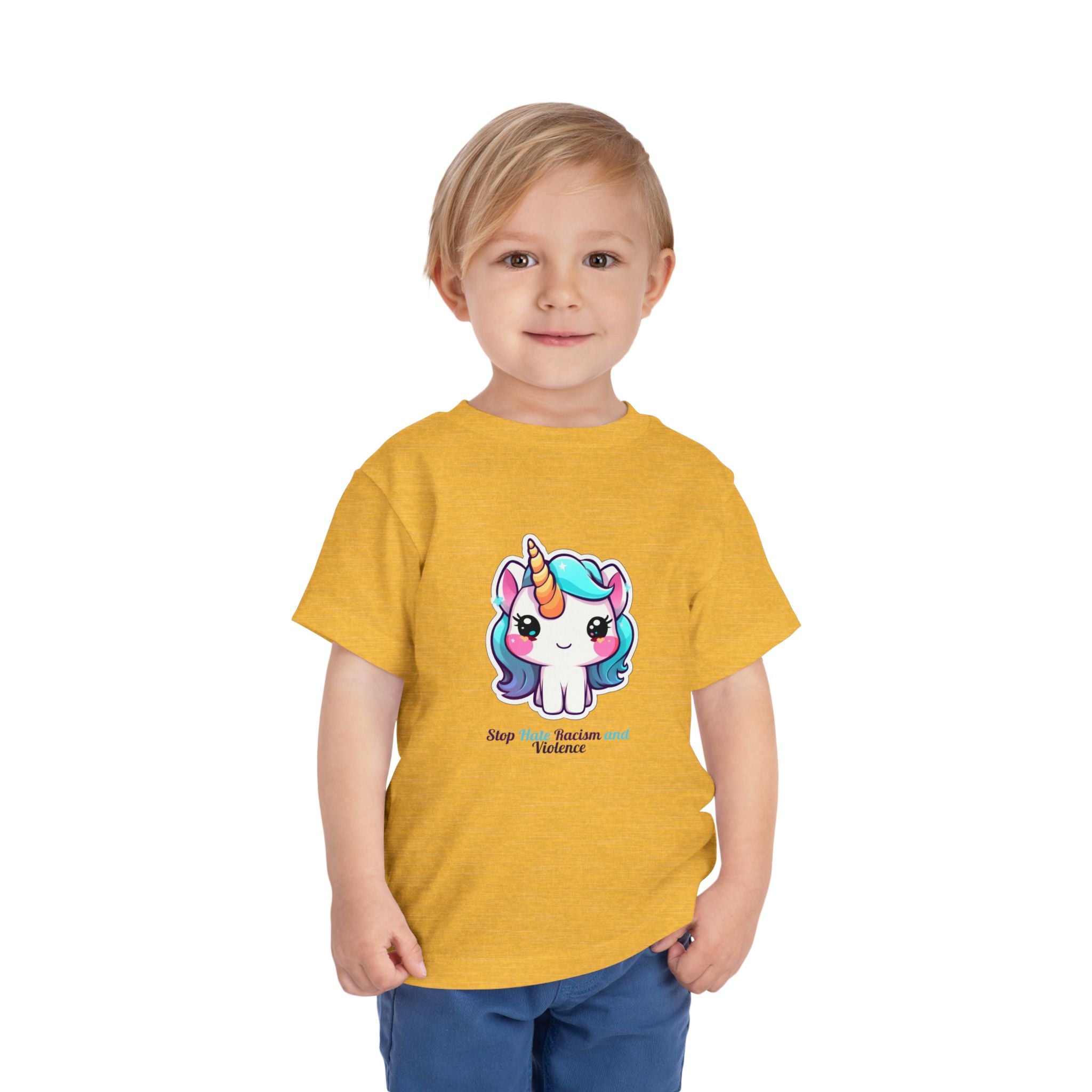 Toddler Tee — Cute Rainbow Unicorn "Stay Positive and Believe" Kids Shirt