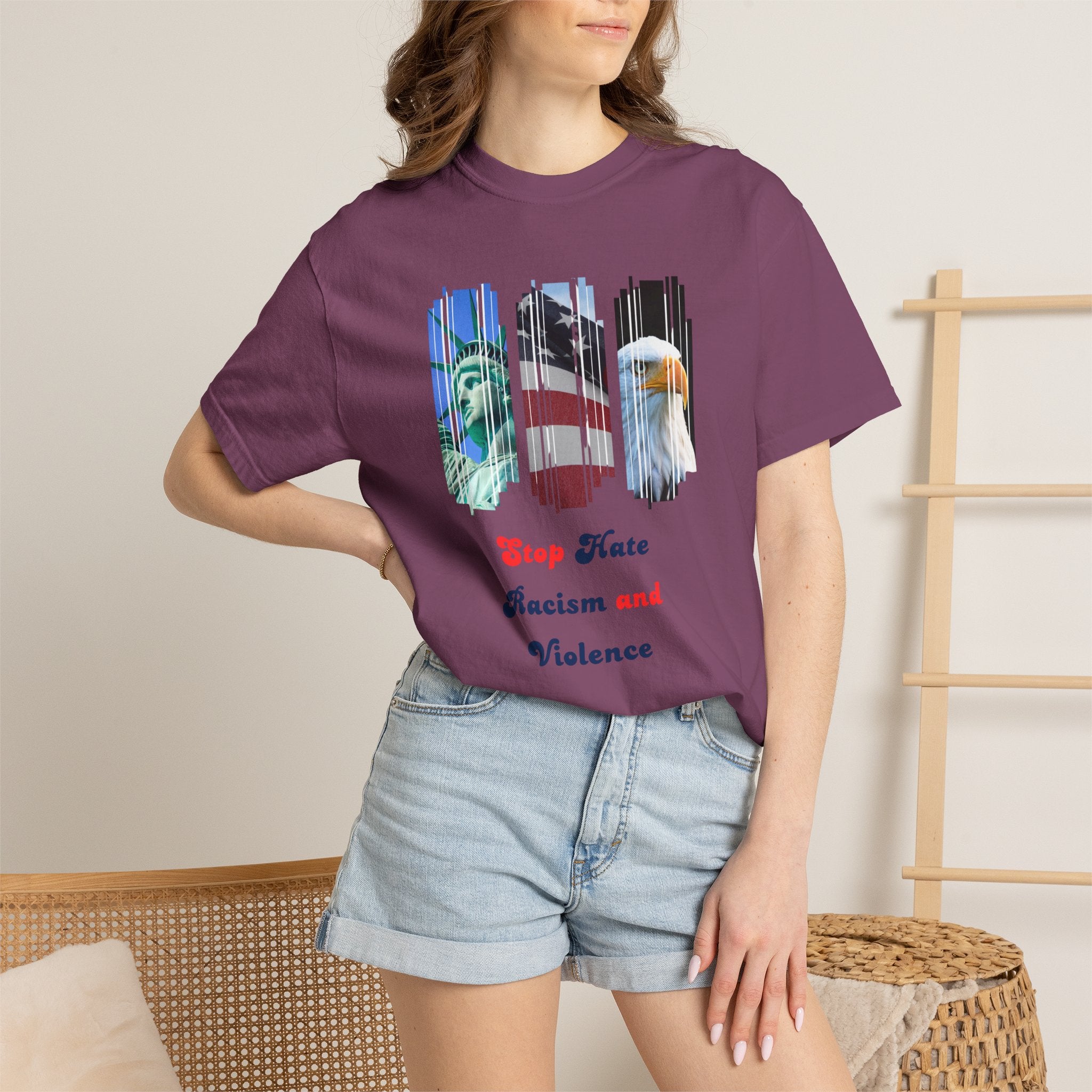 Patriotic 'Stop Hate Racism and Violence' T-Shirt