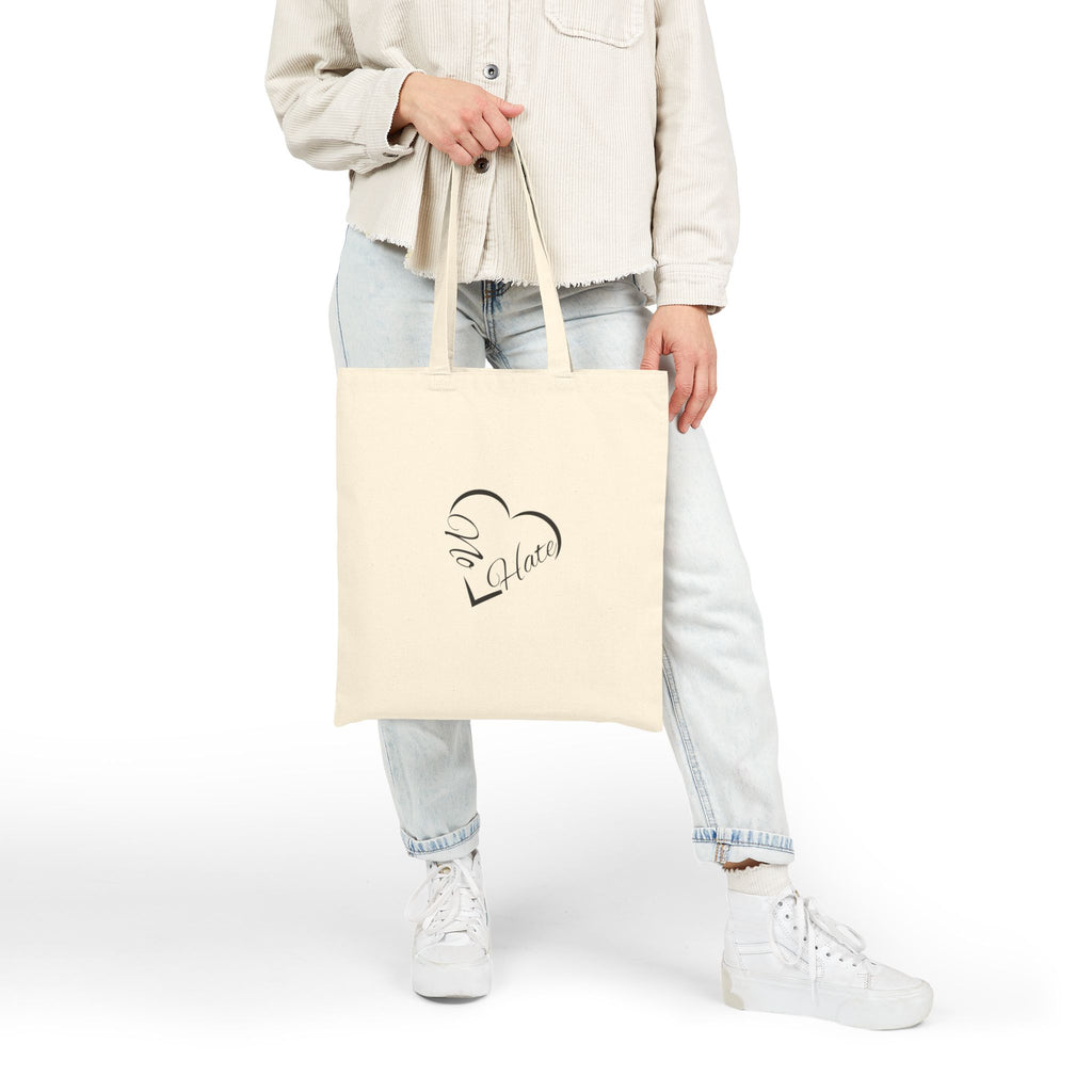 Canvas Tote Bag – "No Hate" Heart Graphic Eco Shopper