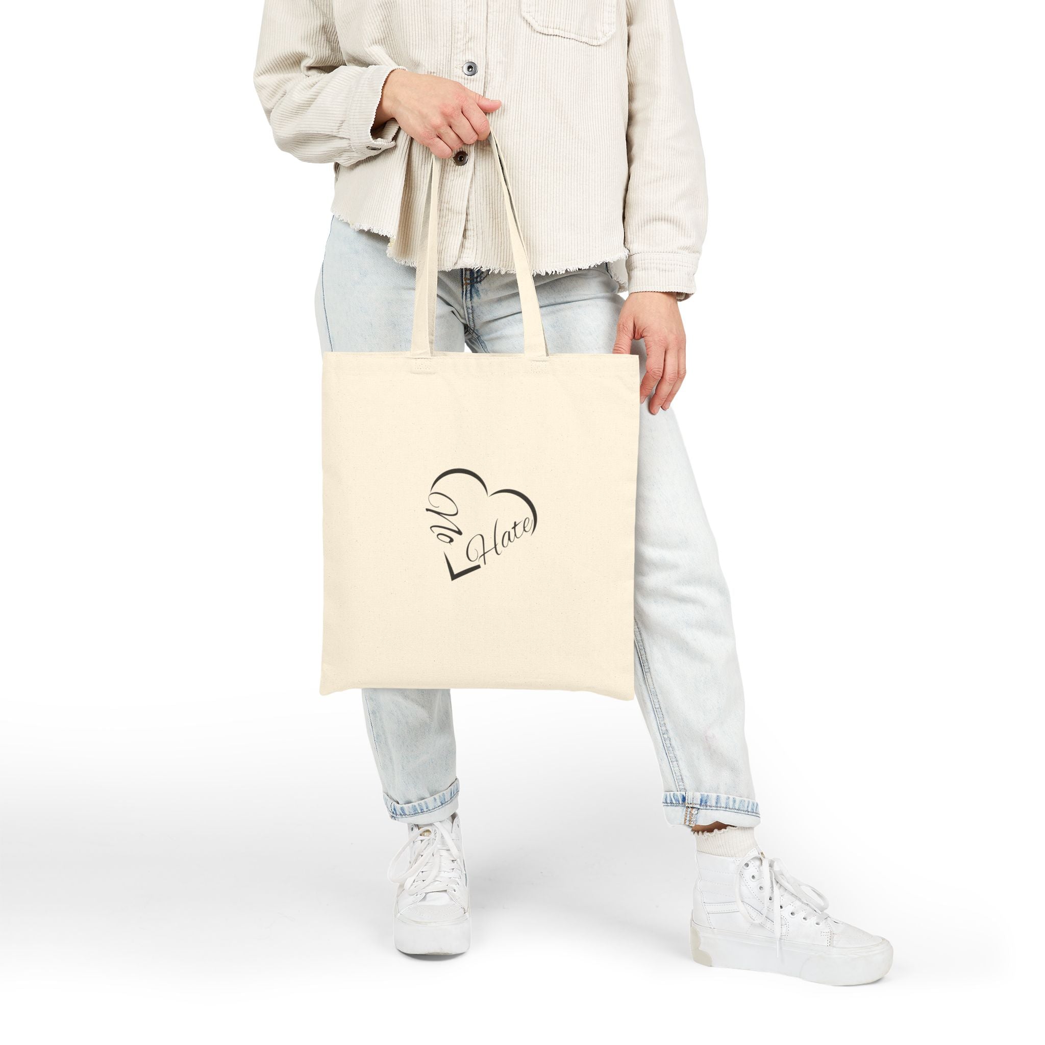Canvas Tote Bag – "No Hate" Heart Graphic Eco Shopper