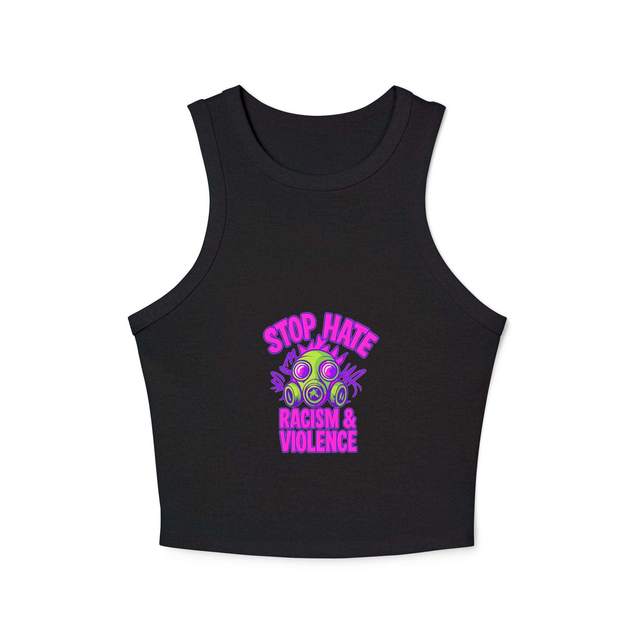 Racer Tank — "Stop Hate" Anti-Racism Gas Mask Graphic